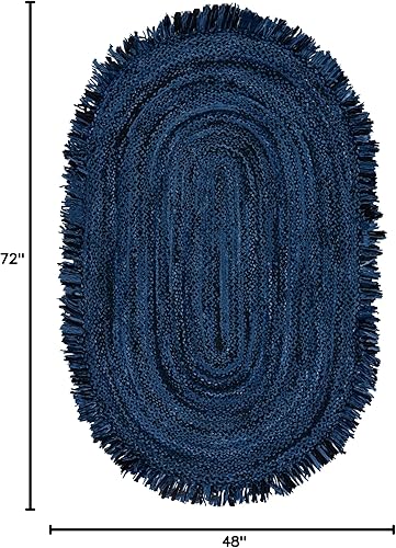 Miniatura 2 de Safavieh Braided Collection BRD451N - Alfombra de algodón reversible de 4 x 6 pies color azul marinonegro