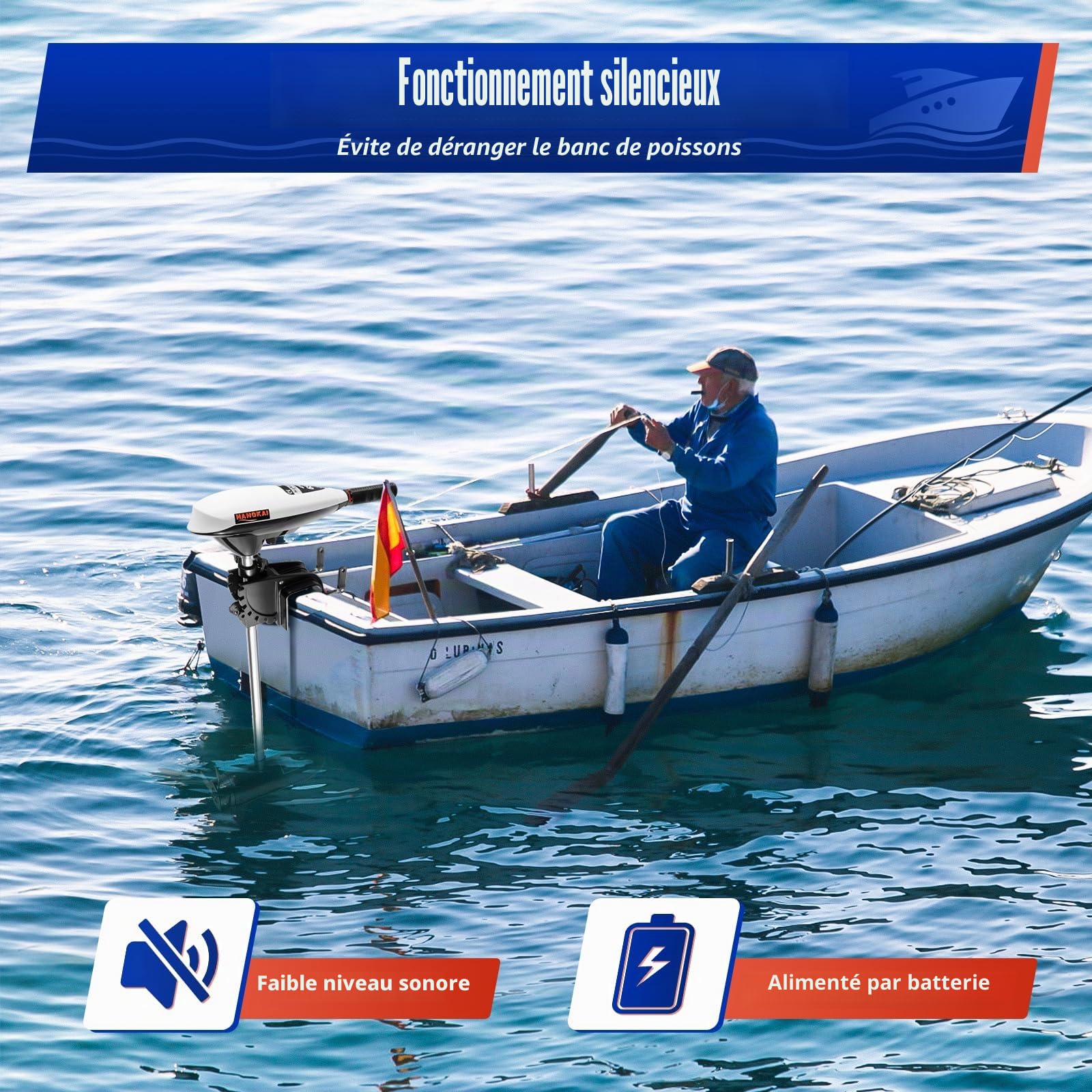 Moteur électrique de bateau 65 LBS, moteur électrique 12 V, moteur hors-bord, moteur hors-bord, moteur de bateau pour bateaux gonflables, bateaux en fer, bateaux en plastique