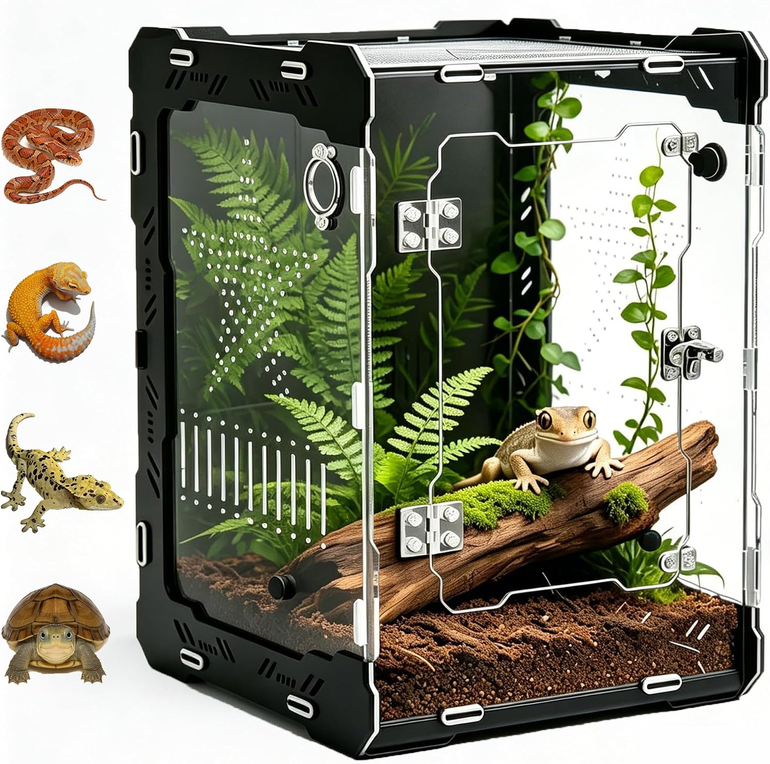 10"x10"x14" Acrylic Reptile Enclosure for Crested Gecko | 6 Gallon Front Opening, Escape-Proof, Easy Assembly, Large Space, Lizard, Leopard Gecko, Snake, Frog, Small Invertebrates