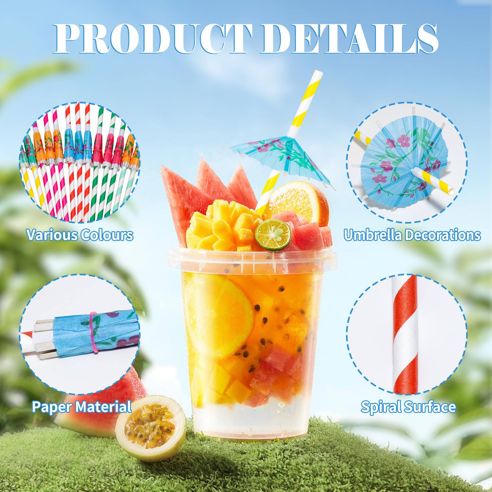 100 Pezzi Cannucce per Cocktail,Cannucce con Ombrellini Decorazioni per cocktail,Ombrellini cannucce Cocktail per Frullati,Succhi,Cocktail e Bevande Calde