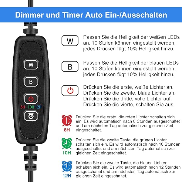 VARMHUS LED Acquario con Timer,Lampada Acquario con 3 modalità di luce dimmebili,10 livelli di luminosità,Luce Acquario Impermeabile,Aquarium Light per Piante Acquatiche (Blu+Bianco 92cm) - 2