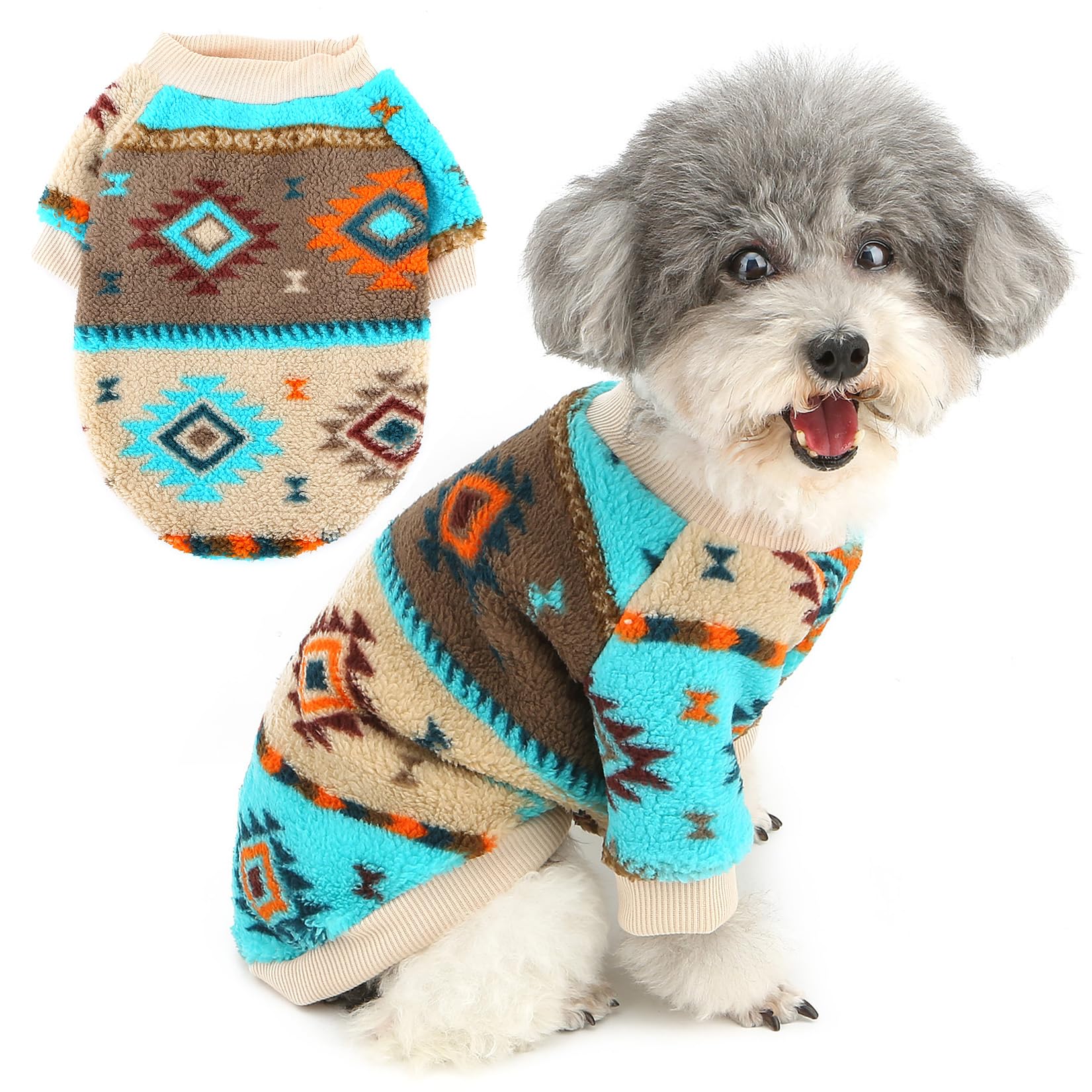 Zunea Ethnic Style Dog Sweater Jumpers for Small Dogs Winter Thermal Warm Fleece Puppy Jumper Soft Fluffy Pullover Sweatshirt Cold Weather Chihuahua Doggy Clothes Pet Apparel Style5 M