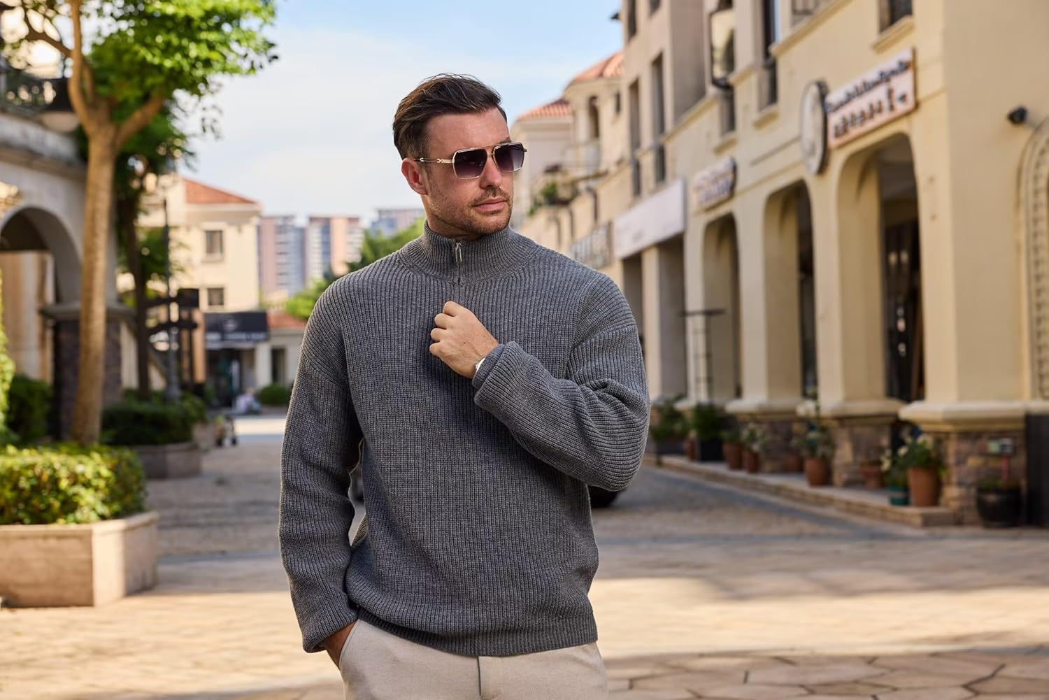 Men's Big Tall Quarter Zip Sweater Mock Neck Pullover Sweaters Fall Winter Casual Knit Pullovers - Image 3