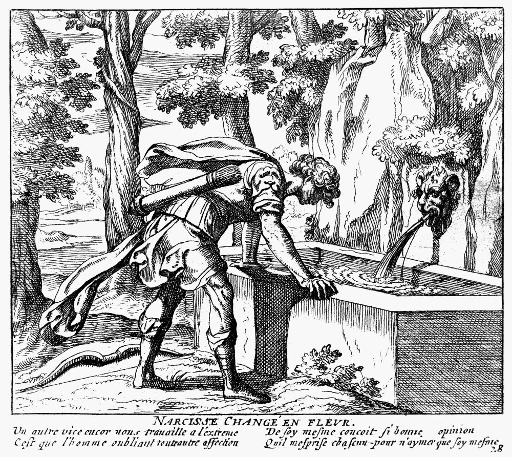 Mythology Narcissus Nnarcissus Enraptured By His Own Reflection Engraving From A French Edition Of OvidS Metamorphoses Published In 1660 At Paris Poster Print by (24 x 36)