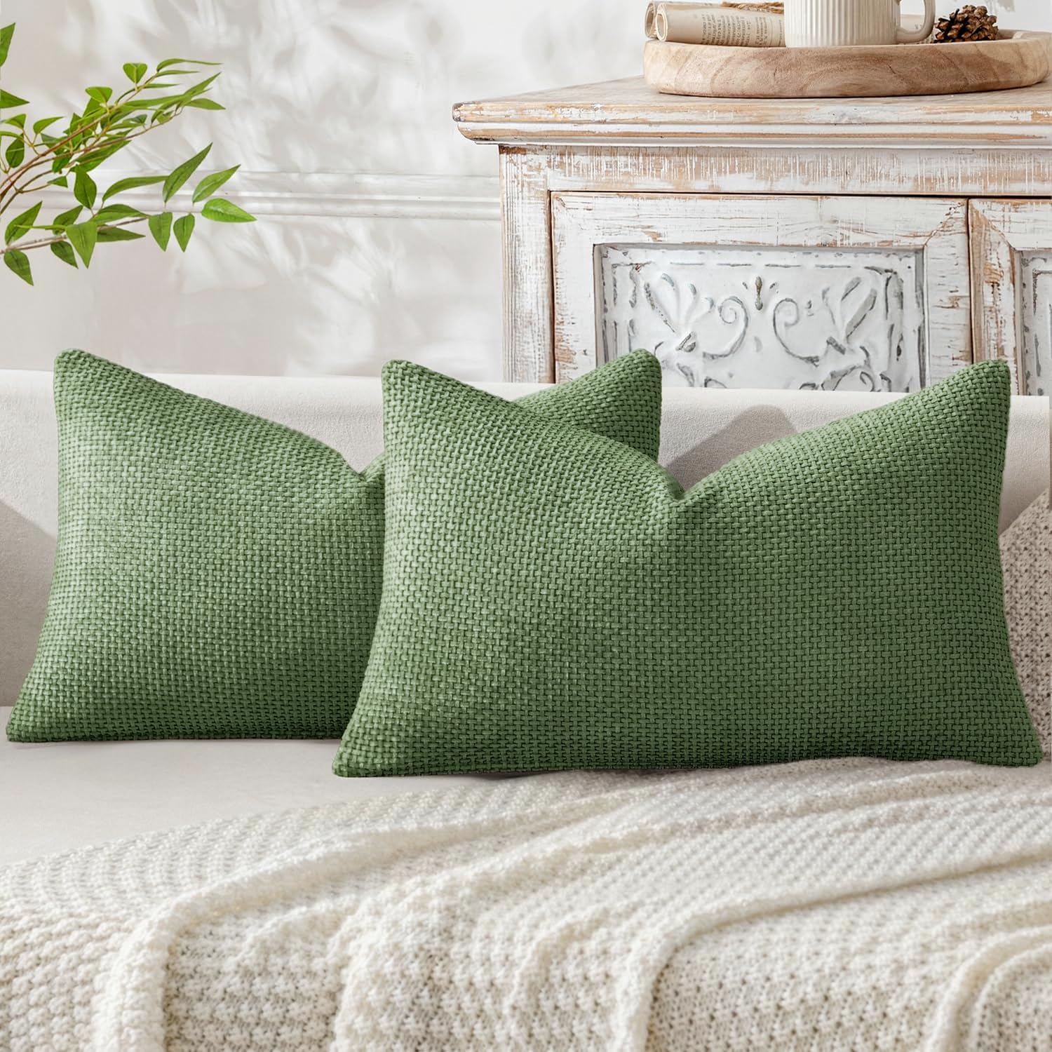 MIULEE Cushion Cover 40 x 60 cm, Set of 2 Chenille Matcha Green Cushion Covers, Sofa Cushion, Soft Decorative Cushion Covers with Elegant Design, Couch Cushion, Decorative Cushion for Bed, Sofa and — image 1