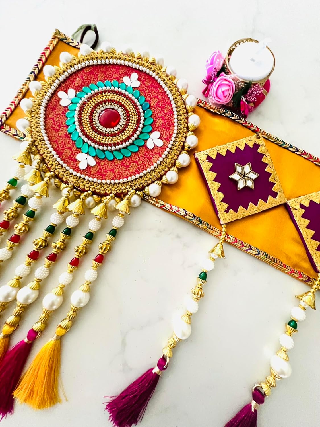AdiKala Creations | Handcrafted Toran/Toranam for Door & Indian Puja Decorations | Wall Hanging | Bandhanwar for Home, Mandir, Housewarming, Diwali Decorations (ACTRNDN009, 42 Inches)