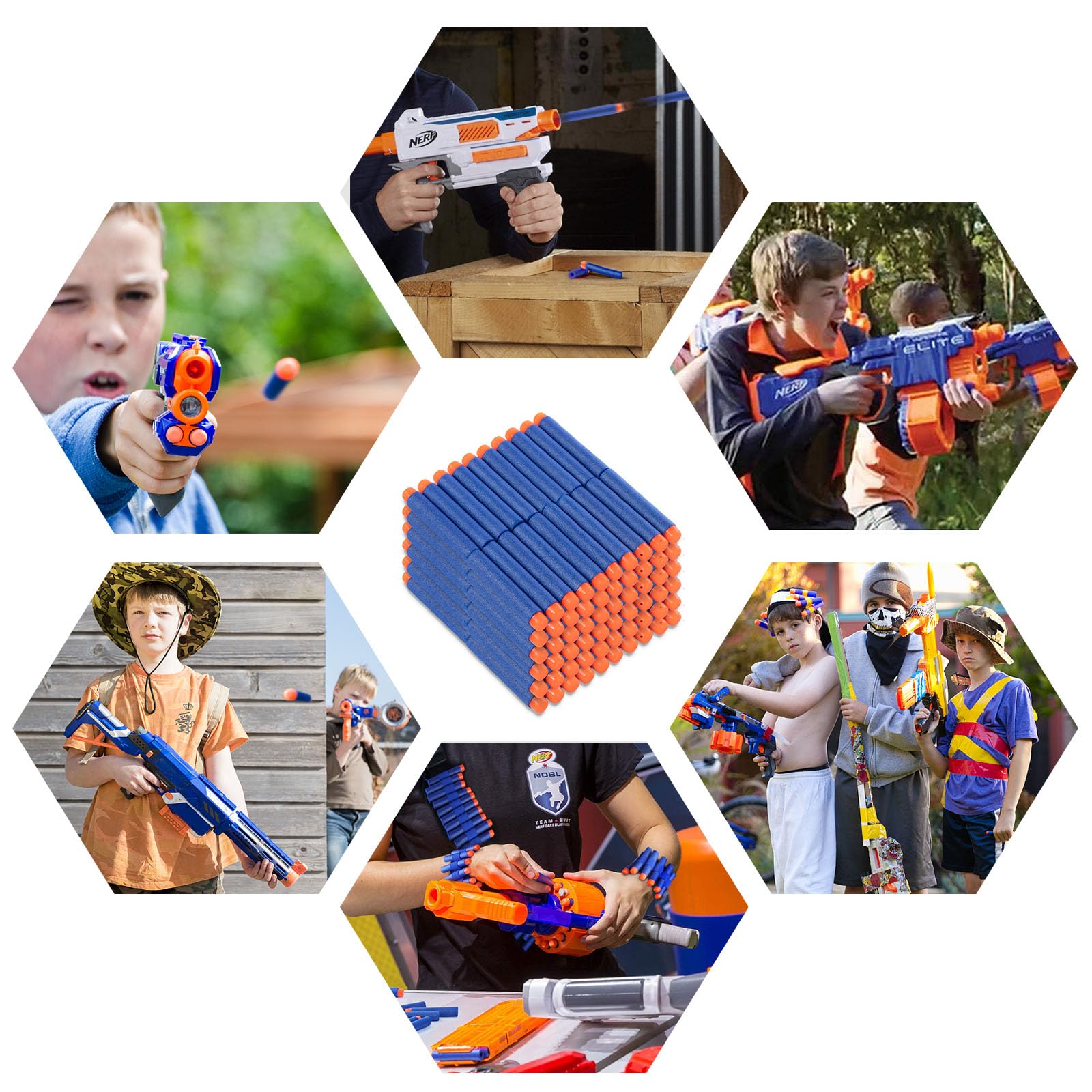 200 Pezzi Dardi Proiettili per Pistola Nerf N Strike Elite Blaster Ricambio Munizioni Ricarica Compatibili Freccette per Series Blasters Giocattolo per Bambini (Blu Bianco)