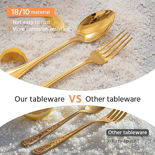 Miniatura 4 de KINGSTONE - Juego de cubiertos dorados, juego de 40 piezas de cubertería de acero inoxidable 1810 para 8, para cocina, hogar, boda, fiesta, pulido