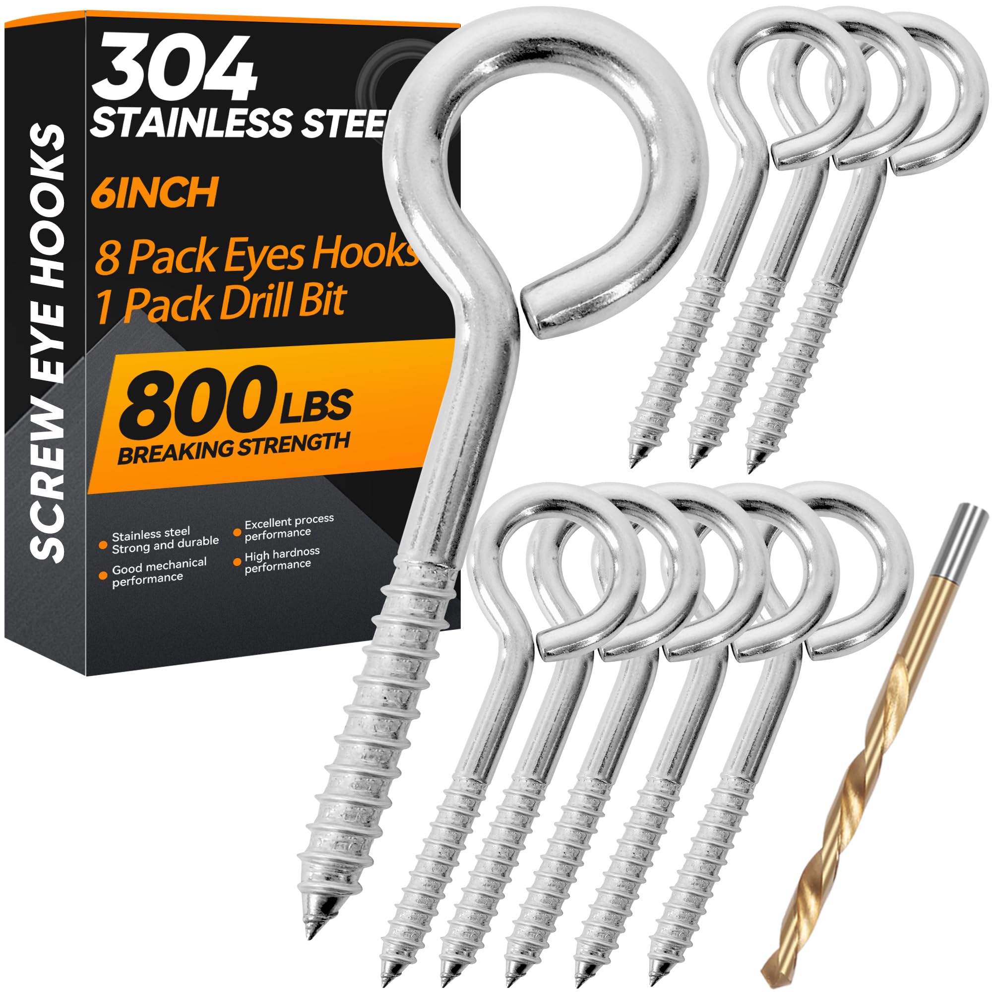 Heavy Duty Stainless Steel Screw Eyes - 800LBS Strength -10