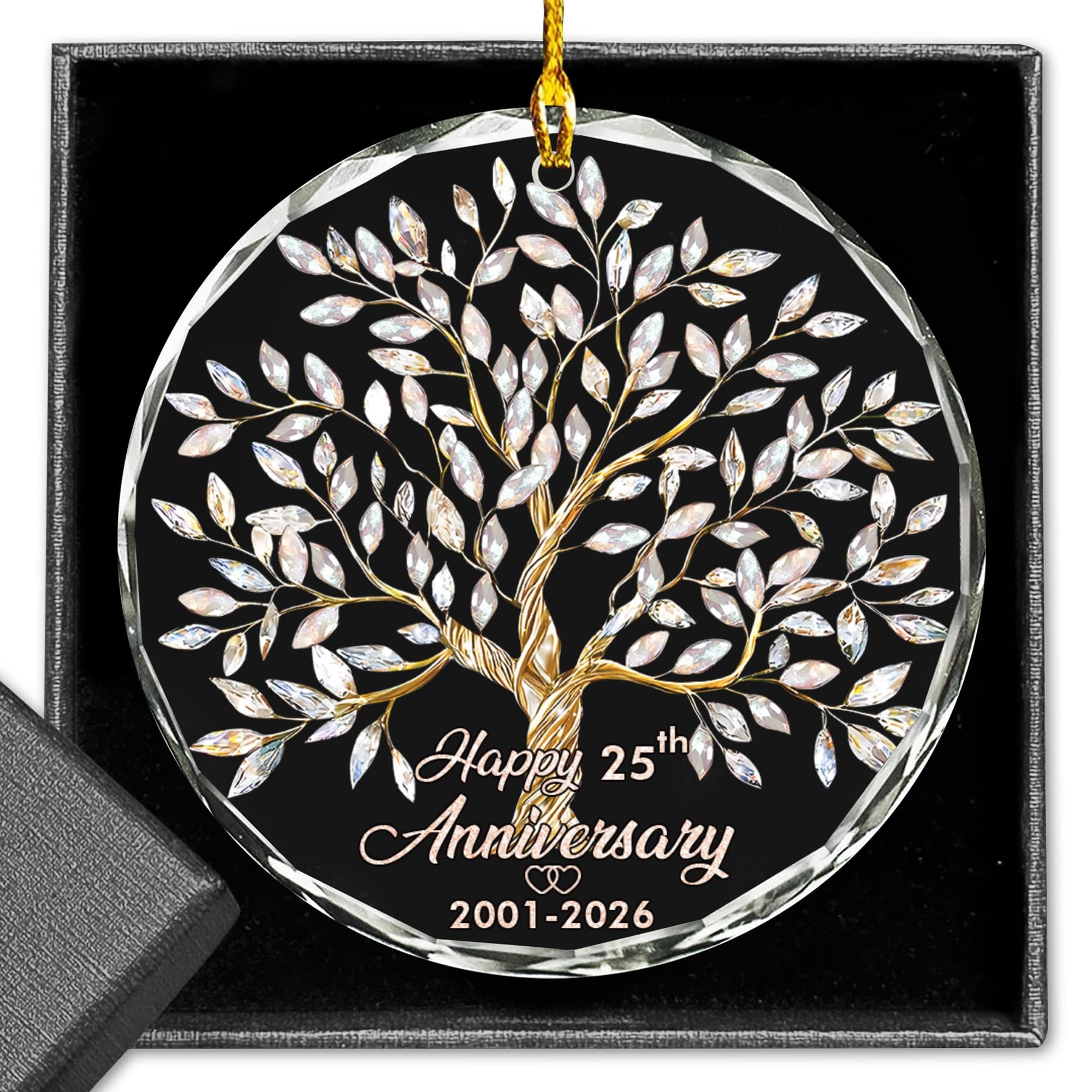 25th Anniversary 2026 Glass Ornament, 25th Wedding, 25th Anniversary Decorations, 25th for Couple, Silver Wedding for Parents, Couple, Wife, or Husband