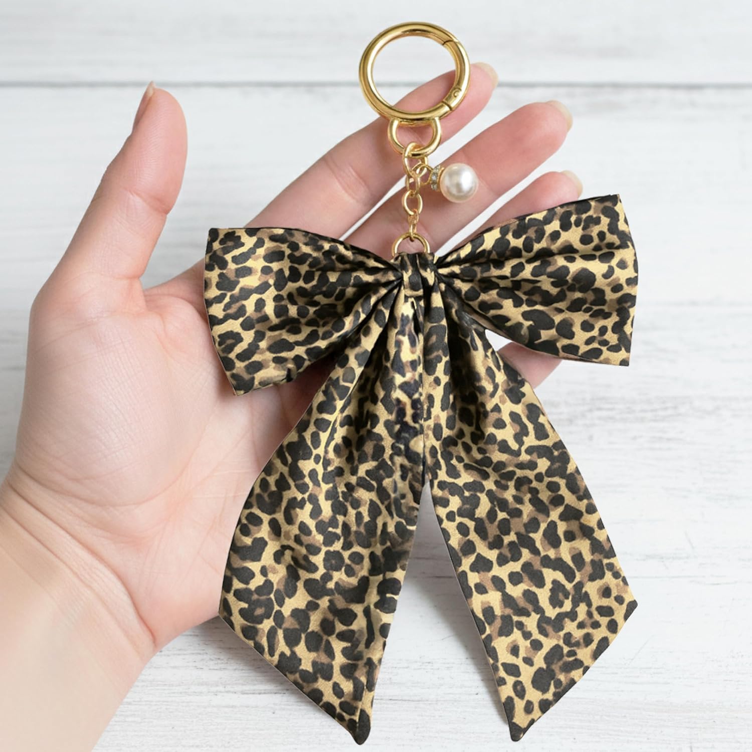 Double-Layer Leopard Cheetah Print Bow Keychain, Two-Tier Large Ribbon Bag Charm for Purse, Backpack, Accessory - Image 5