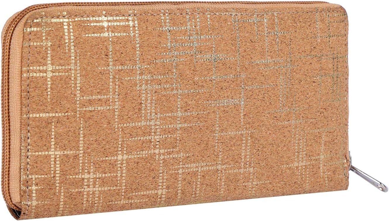 Hudson & James Ladies Designer Cork Vegan RFID Blocking Shield Compact Card Holder Wallet Purse Multi Card Women Clutch Wallet with Phone Pocket (Cork with Golden Accents) - Image 4