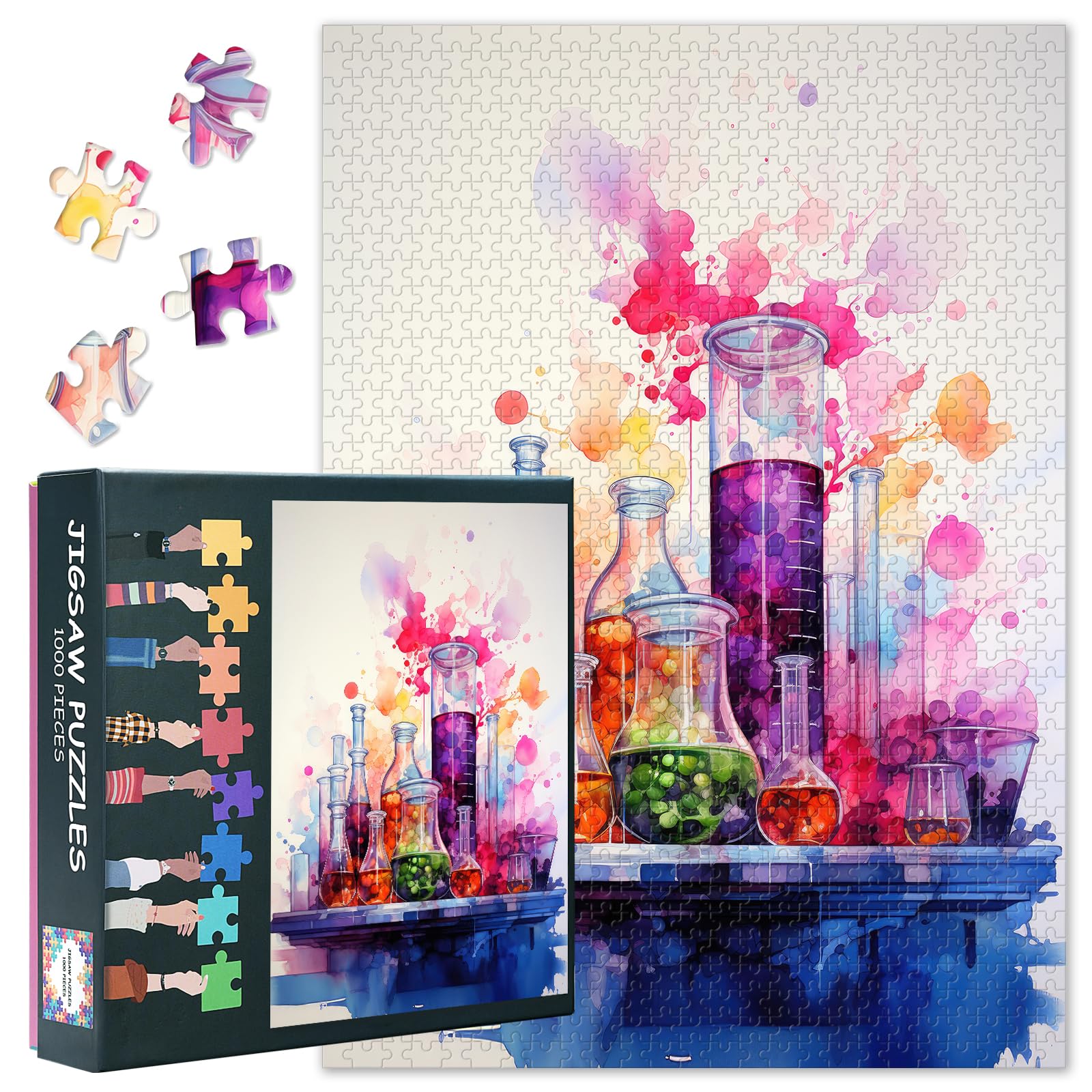 Fantasy Lab Challenging 1000 Piece Jigsaw Puzzles for Adults - 27.5x19.7 Inch Difficult Puzzle Colorful Tube Art, Family Educational Games & Home Decor Gift (Glassware Design)