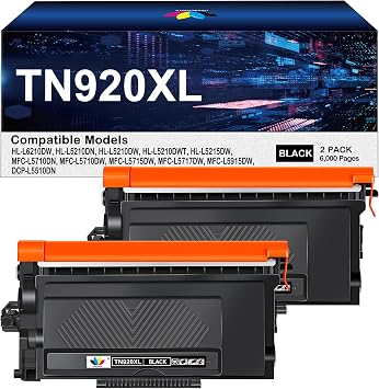 TN920XL High Yield Toner Cartridge Replacement for Brother TN920XL TN920 | works with HL-L6210DW HL-L5210DW HL-L6210DWT HL-L5210DN HL-L5210DWT Printer 2 Black, with Chip