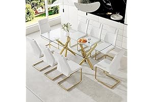 Modern Glass Dining Table Set for 8 in Rectangle, Gold Base