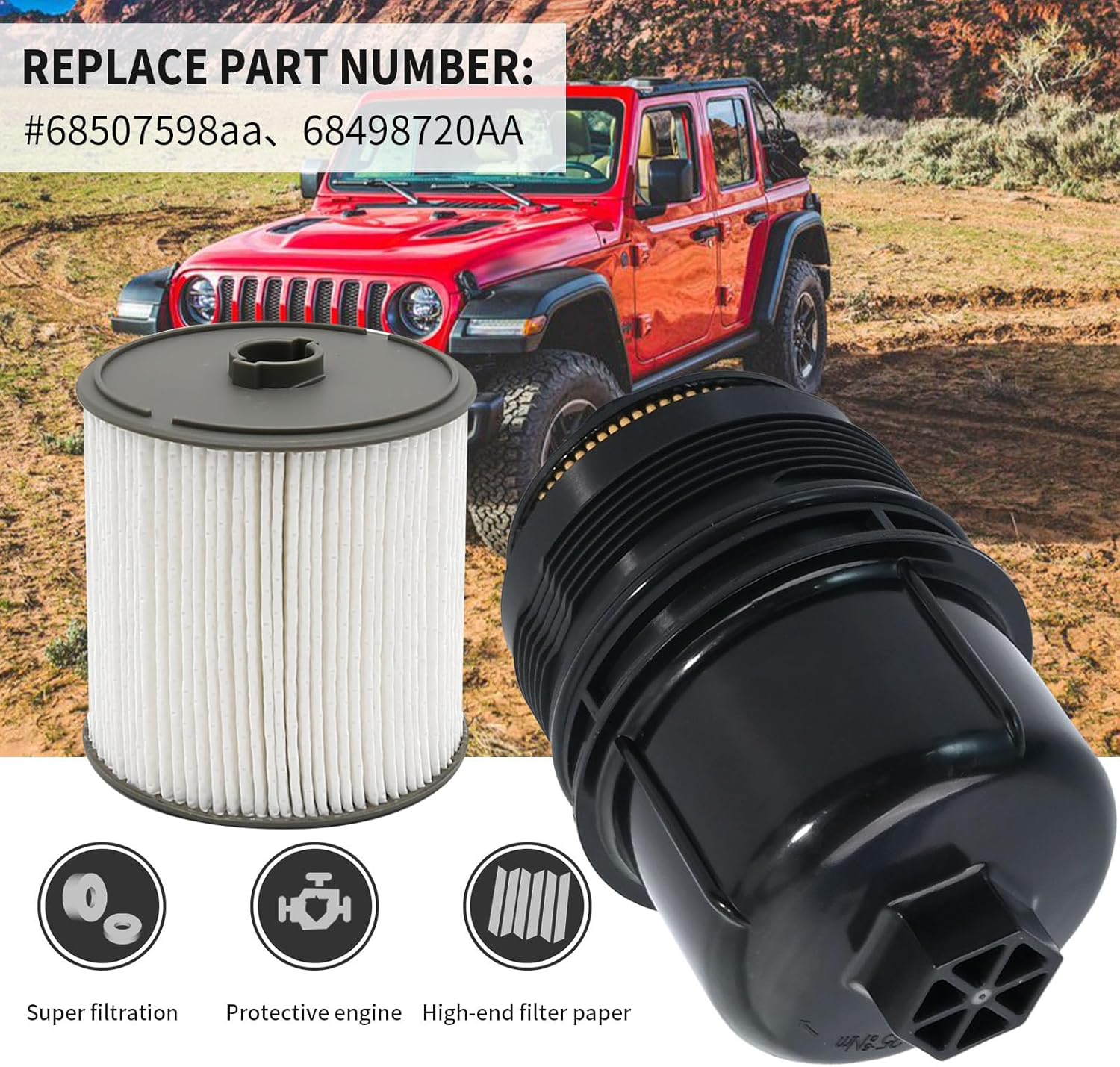 Ecodiesel Engine Oil Filter Fuel Filter Replacement for Ram 1500 DT Jeep Wrangler 2020-2023 Gladiator, Replaces 68507598AA 68498720AA 68436631AA
