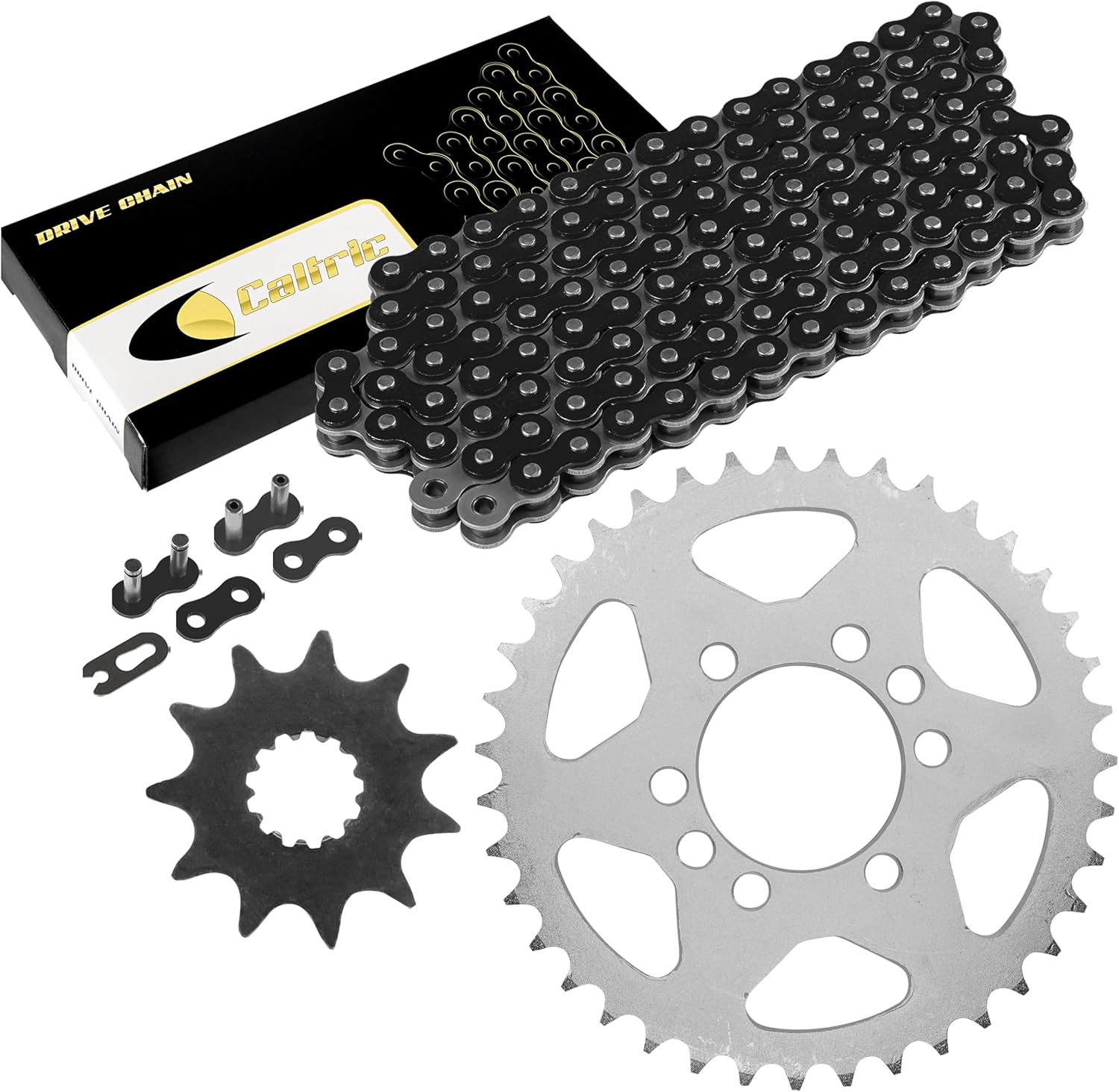 Caltric Black Drive Chain And Sprockets Kit Compatible with Suzuki Ltf160 Quadrunner 160 1991-2004