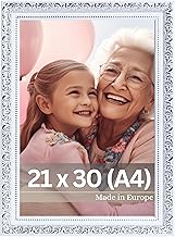 Victor Rubens Photo Frame 21 x 30 cm (A4) White Silver - Bar: 30 x 20 mm - Real Glass - Frame for Baroque Picture - Antique - Vintage 20 x 30 - A4 Old