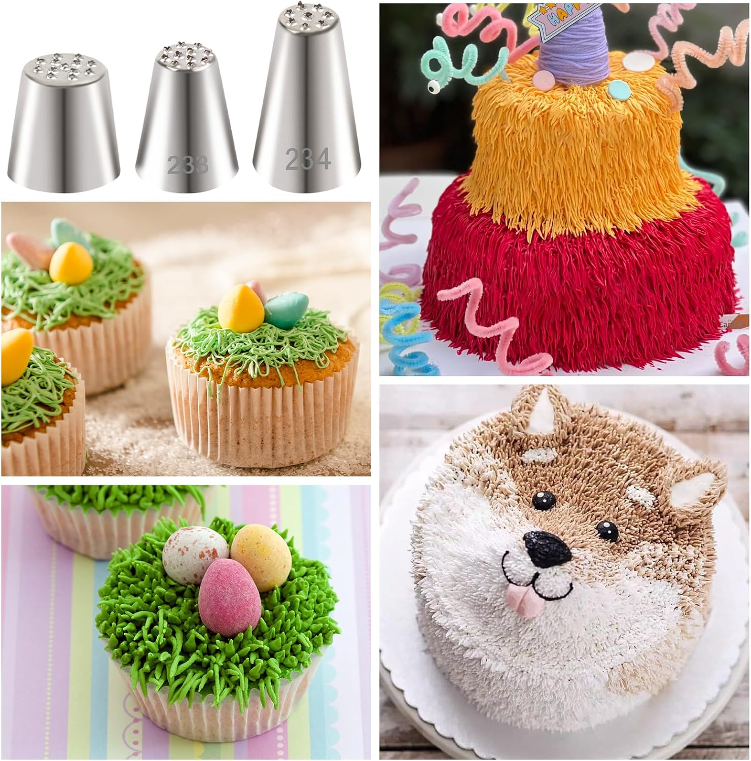 BLMHTWO 3pcs Grass Piping Tip, Stainless Steel Grass Tip for Cake Decorating, Multi Opening Frosting Tips for Cake Cupcake Decoration DIY Baking Tools Supplies