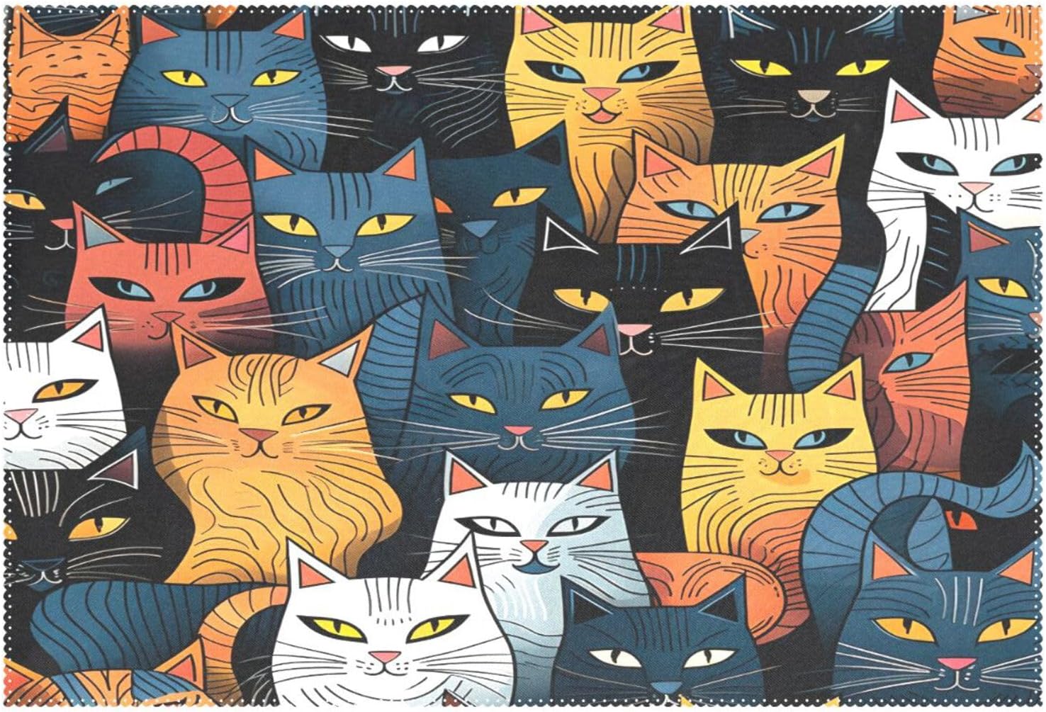 Placemats Set for 6, Dining Table PVC 12x18 Inch Indoor Outdoor Table Mats Heat Resistant Washable Waterproof Vinyl Cat (4) Decorative Placemats