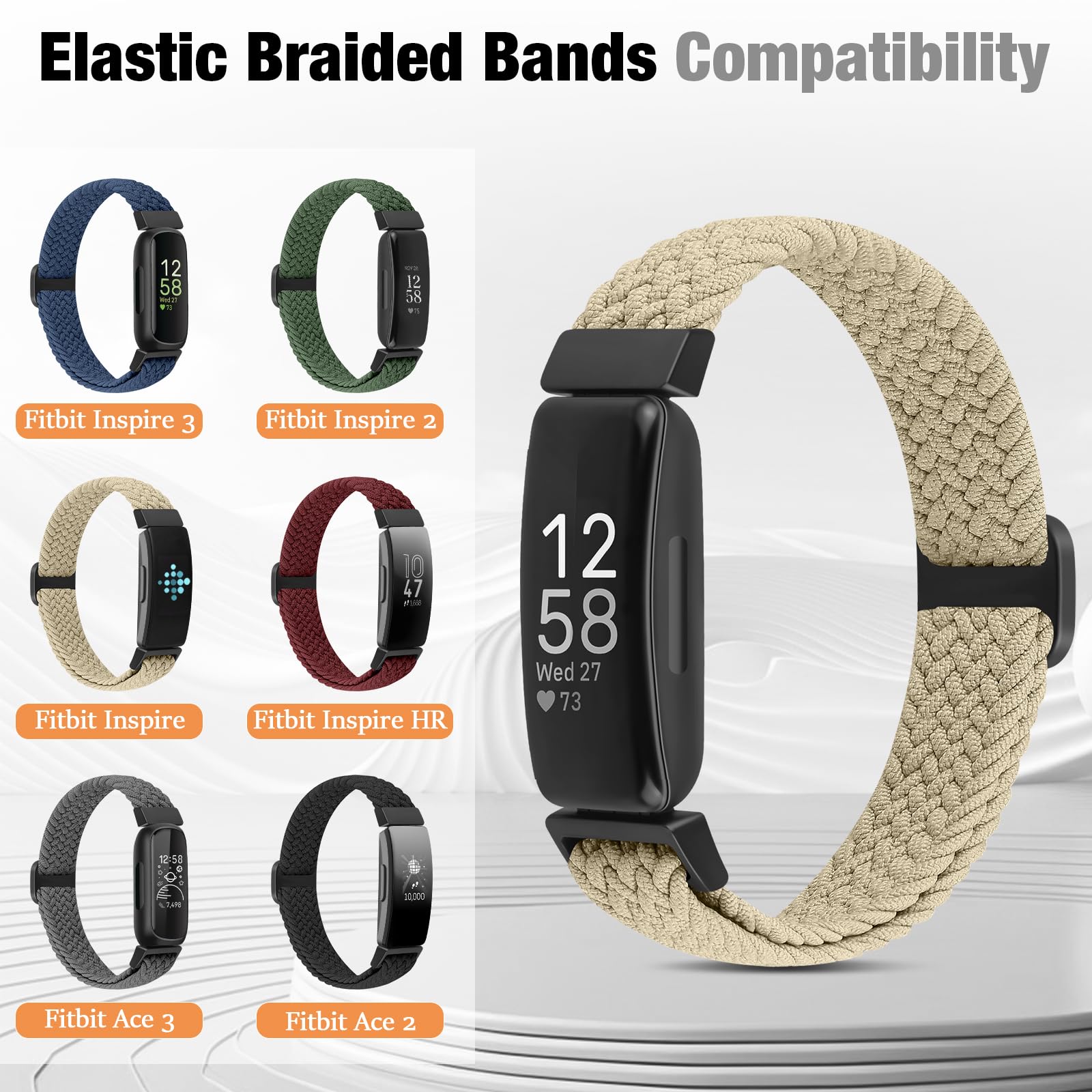 BTTNG 2 Pack Elastic Braided Straps Compatible with Fitbit Inspire 3/2/HR/Ace 3/2 Women/Men/Kids - Image 3