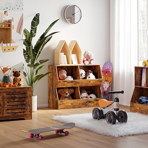 Miniatura 8 de DINZI LVJ Estantería para niños, organizador de almacenamiento de juguetes, armario de juguetes de madera, estantería para niños con 4 cubículos,