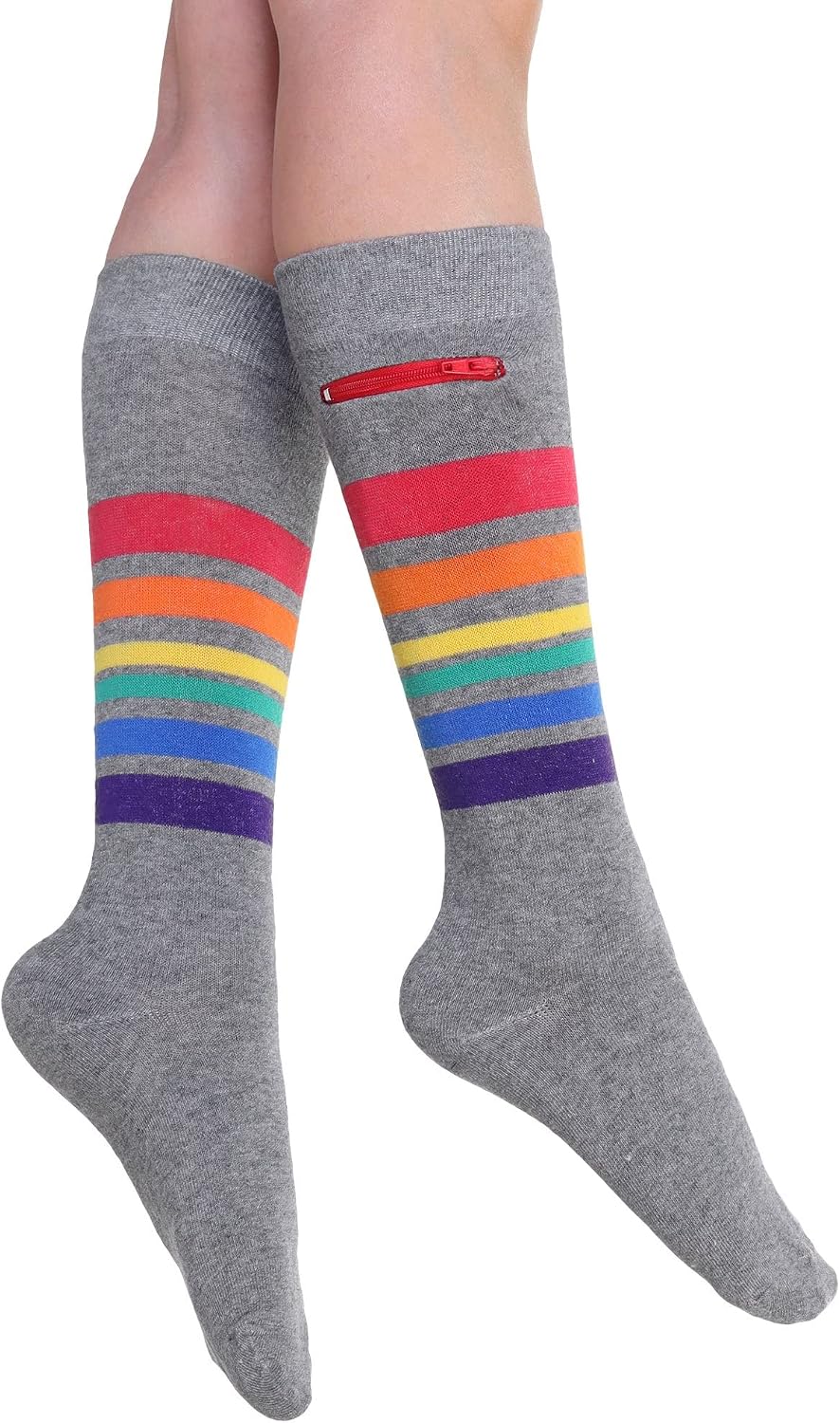 Pocket Socks Moisture Wicking Crew Socks - Anti Pickpocket Dress Socks for Women and Men w/Hidden Pocket