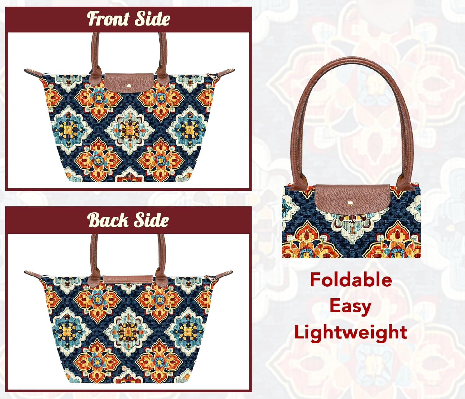 Medium Foldable Tote Bag with Zipper for Women, Fashion Canvas Bag - Image 3