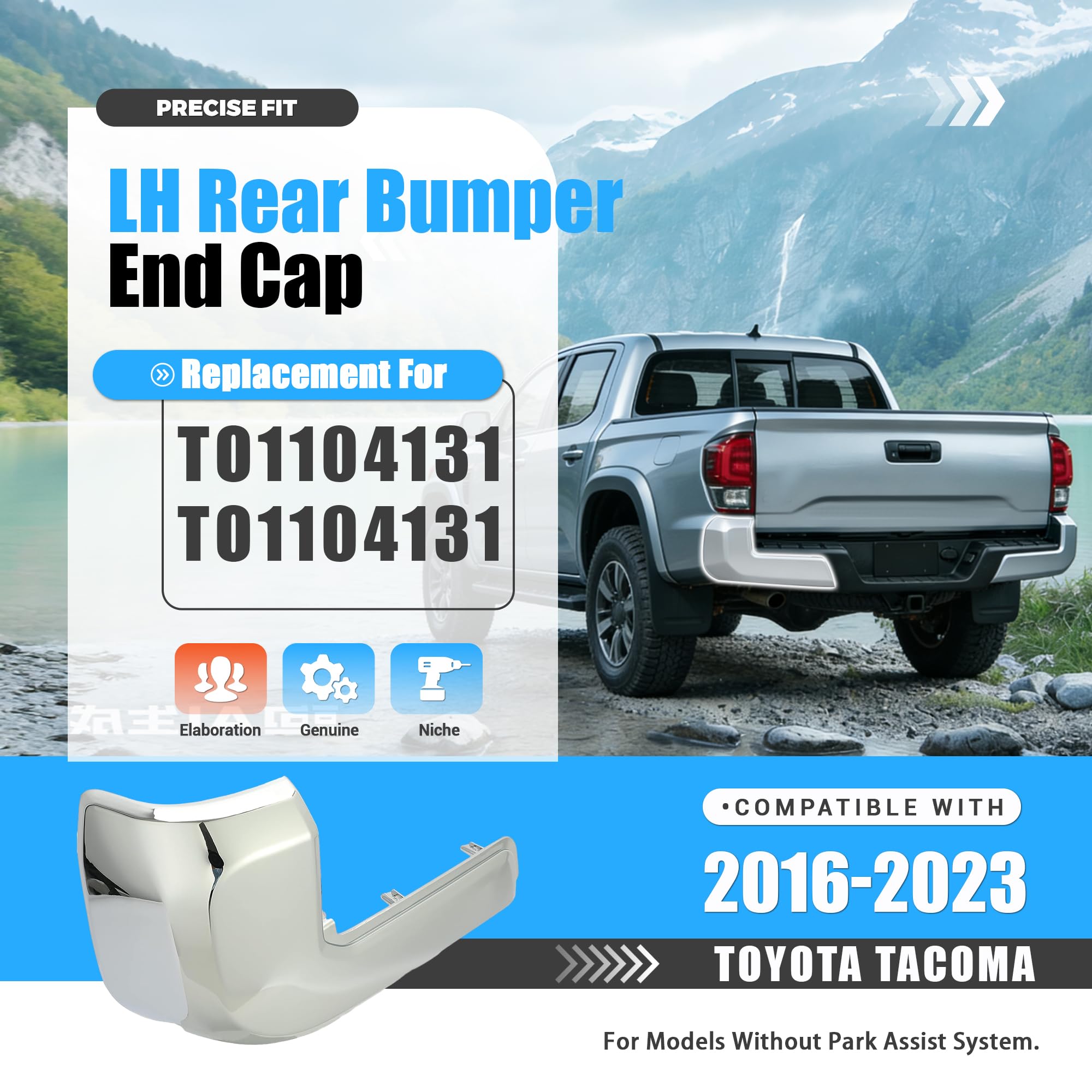 Pair For Toyota Tacoma 2016-2023 w/ Sensor Holes Rear Bumper End Caps