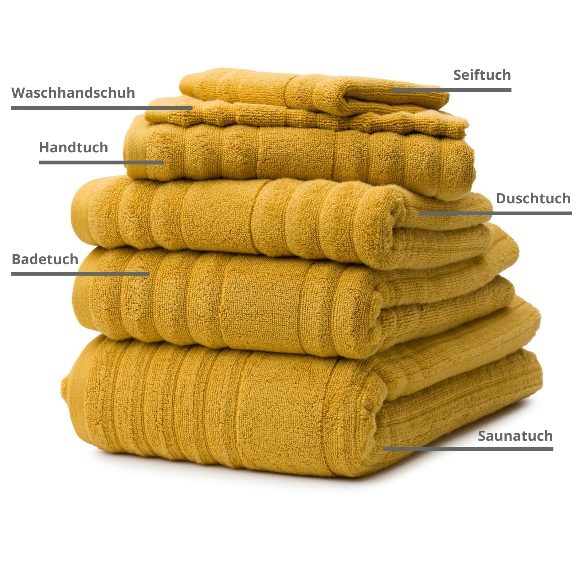 liebling Badetuch Luxus Bio Baumwolle, Serie Marseille, 770 gr. / m², 100 x 150 cm, Ökotex, 60 Grad, saugstark, schnelltrocknend, Farbe: senf