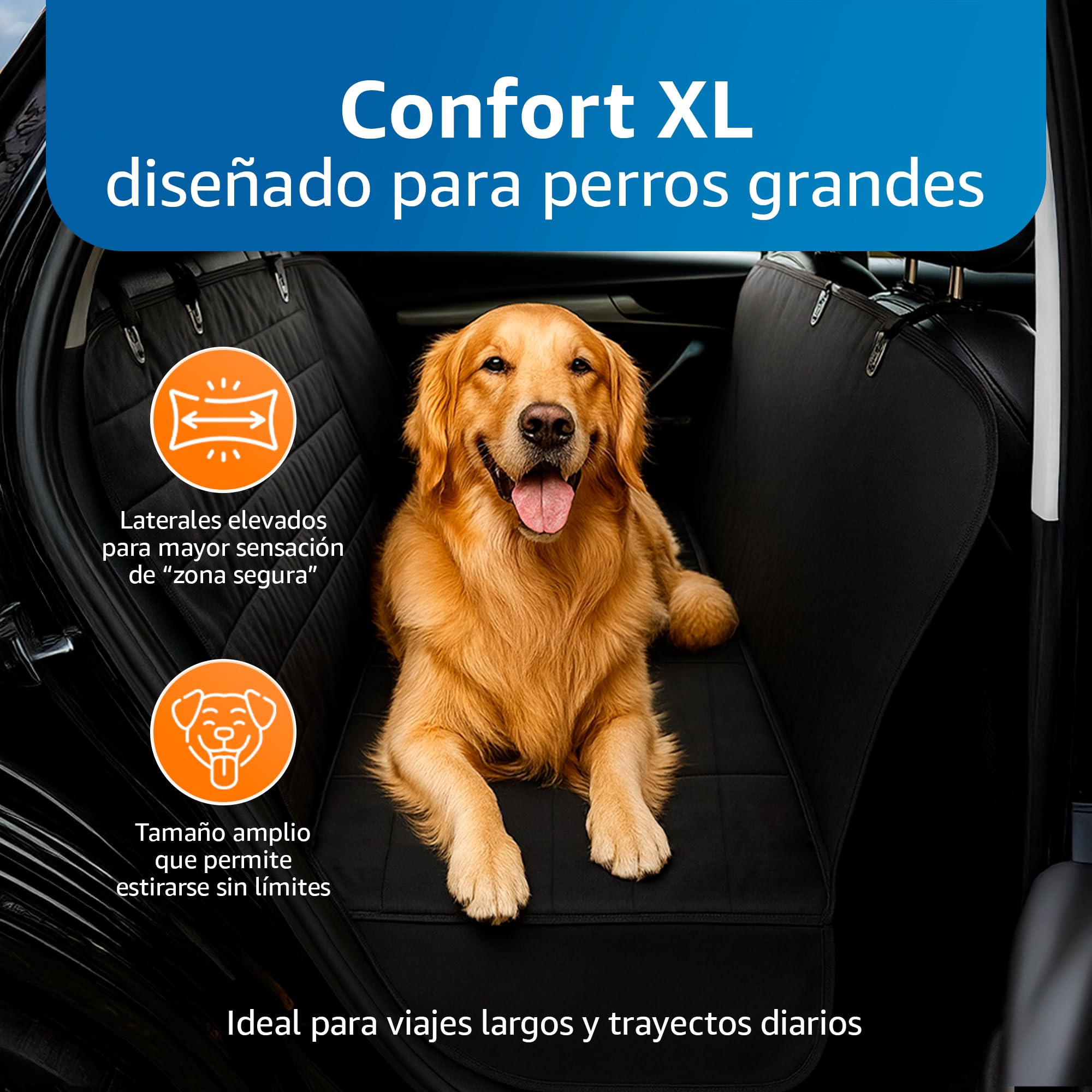 Funda Coche Perro - Protector Coche Asiento Trasero y Maletero, Medidas 147 cm Alto x 135 cm Ancho, Incluye Bebedero Comedero Pleglable y Correa de Seguridad Ajustable, Accesorios Mascotas
