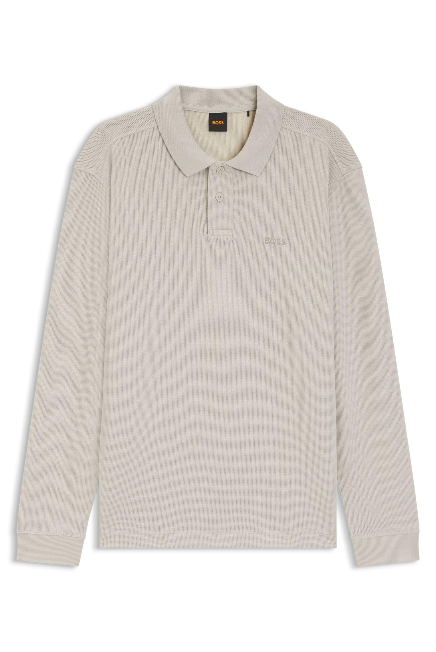Boss Men's Open Grey070 Petempestolong Logo-Detail Polo Shirt In A Cotton Blend