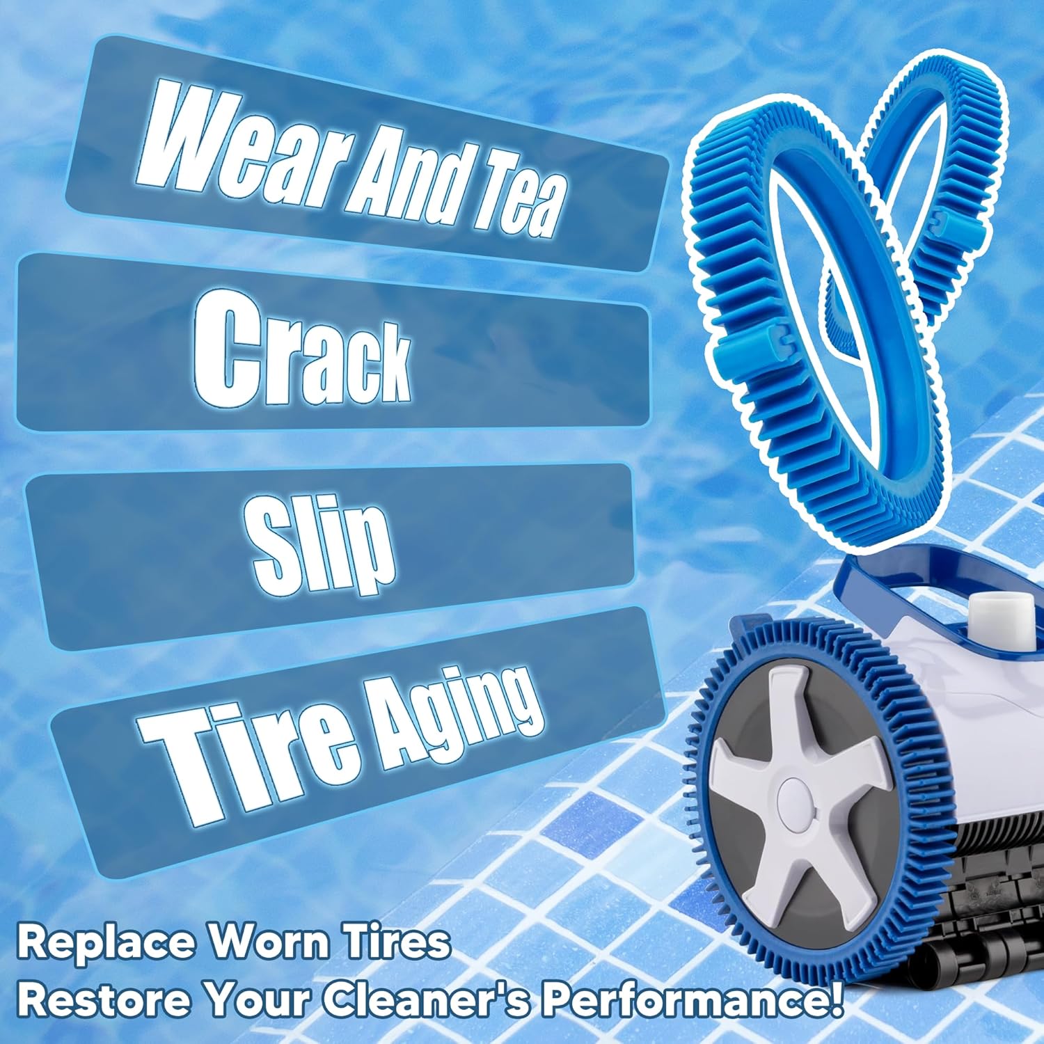 Funmit 896584000-143 Blue Front Tire Kit with Super Hump Replacement for Haywood Poolvergnuegen Select Pool Cleaners and Perfectly Compatible with Hayward Phoenix Cleaners (Pack of 4)