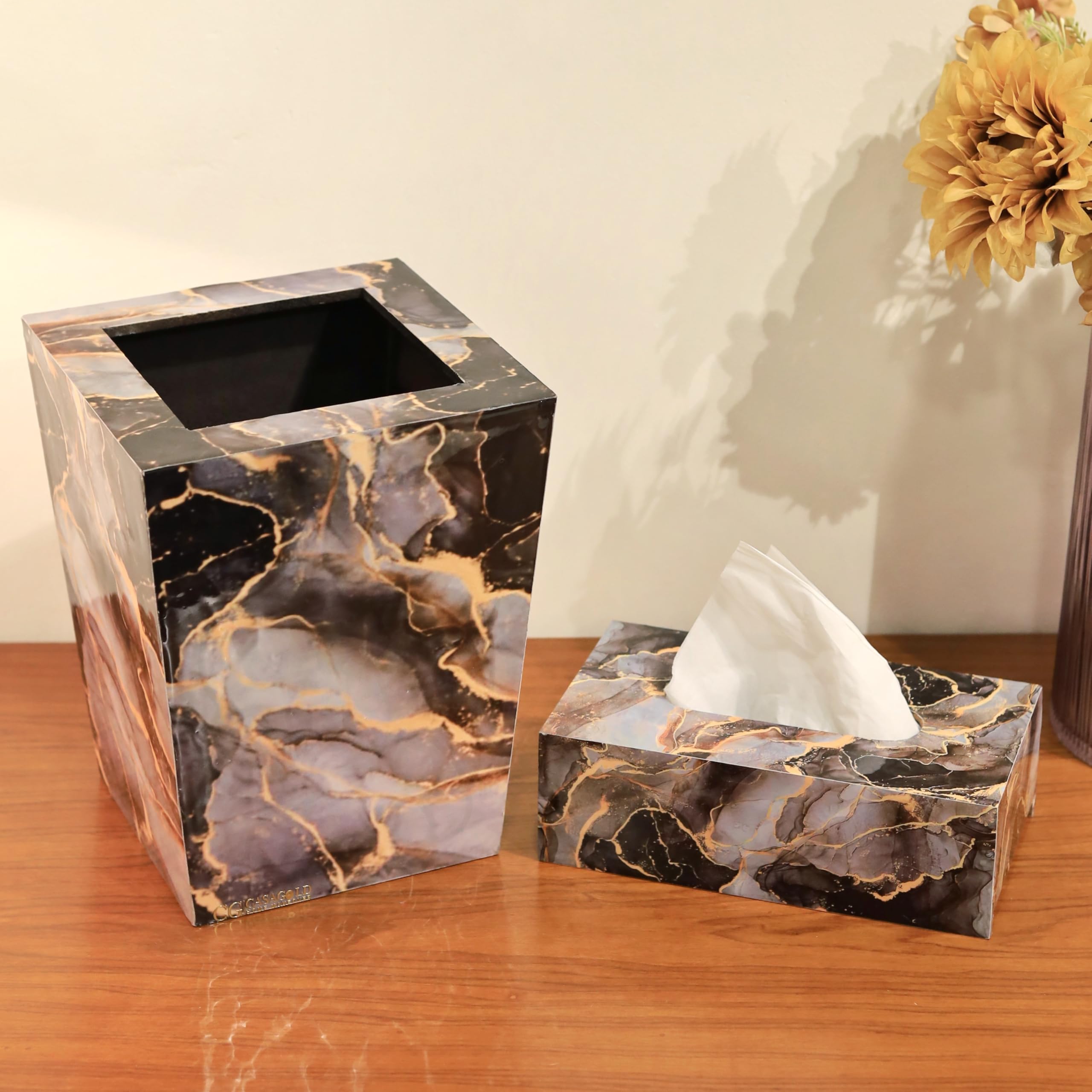CasaGold Dustbin-Durable Waste Paper Baskets- for Elegant Bathroom Decor Dustbin (Grey with Tissue Box)-image-2