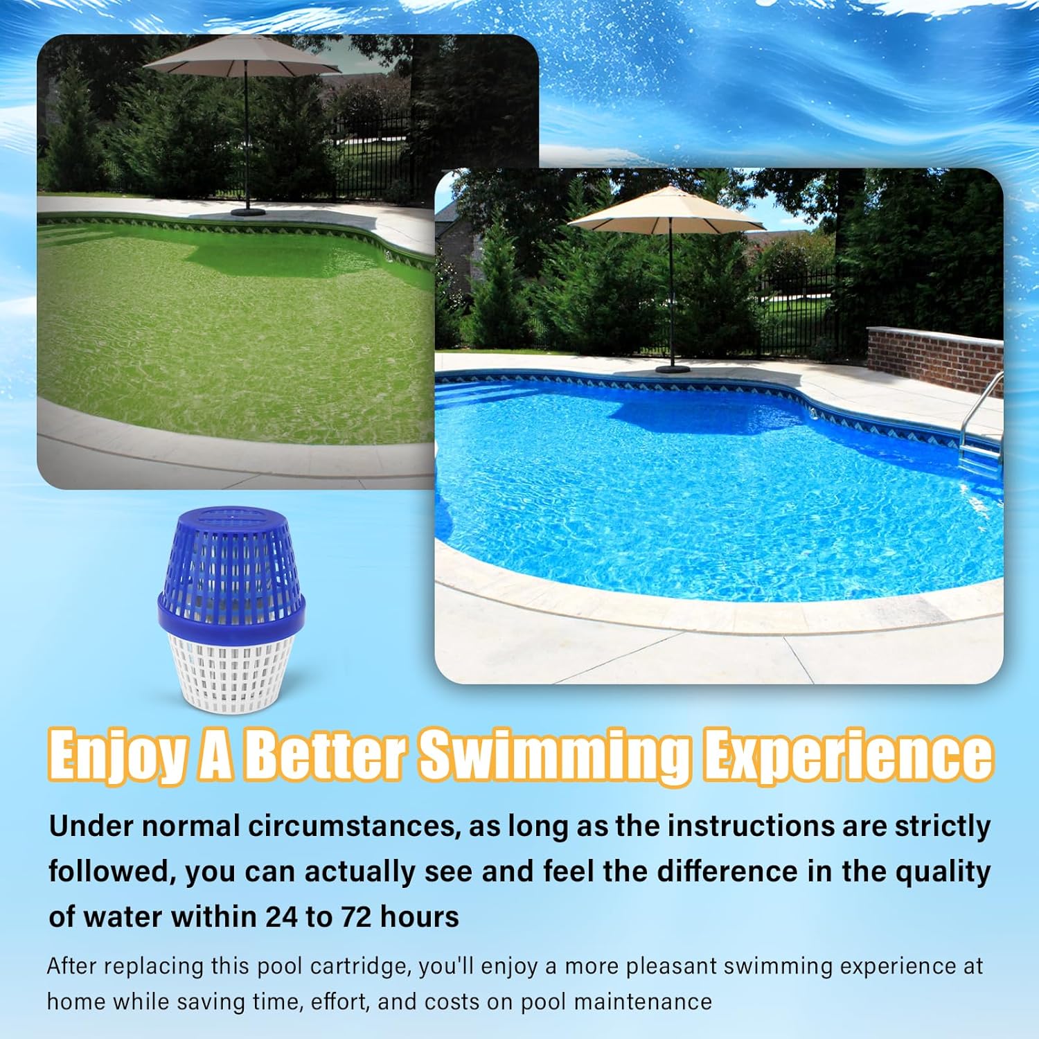 Pool Unit Treats 7.5K-20K gallons,Up to 6 Months,Simplifies Pool Maintenance,Compatible with All Types of Pools,Blue/White
