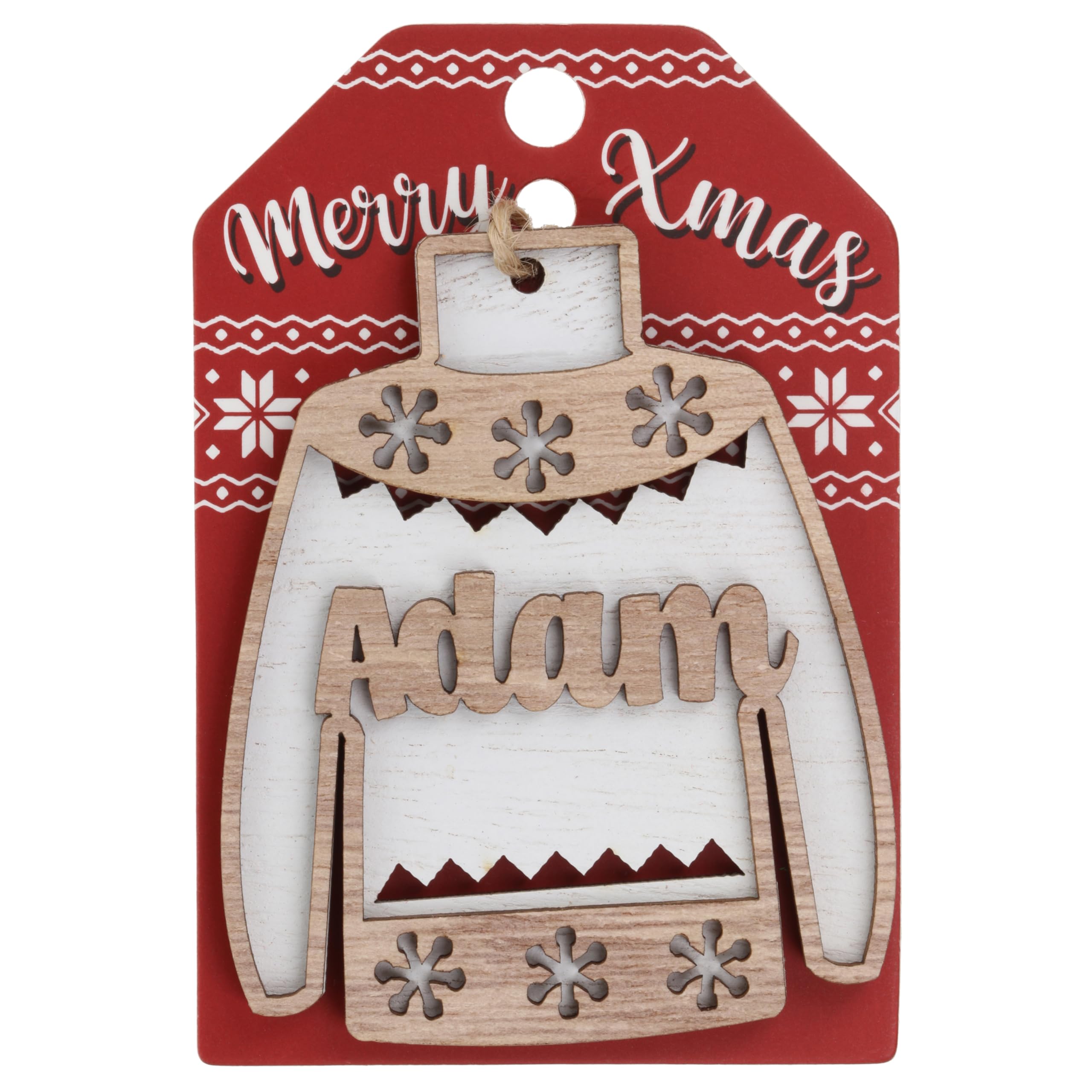 Adam Name Christmas Jumper Wooden Tree Decoration Personalised Bauble Xmas White
