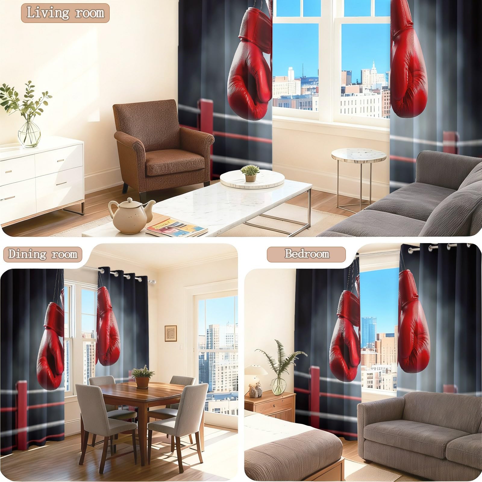 Genérico - Cortinas aislantes térmicas antifrías, 75 x 166 cm, protección UV, cortina roja y negra, guantes de boxeo modernos para salón y dormitorio