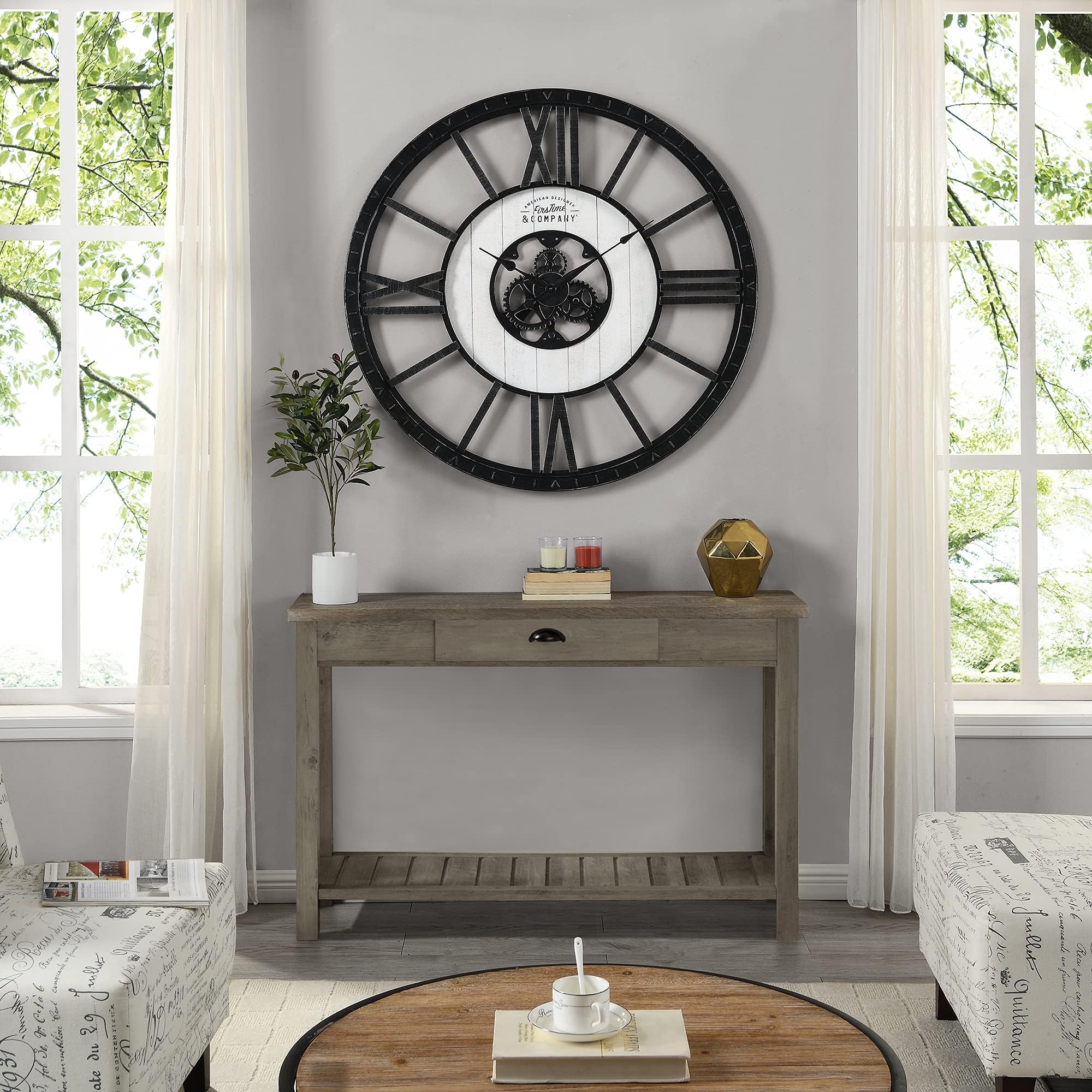 FirsTime & Co.® Lowell Large Shiplap Farmhouse Clock, American Crafted, Distressed Black, 40 x 2 x 40 ,