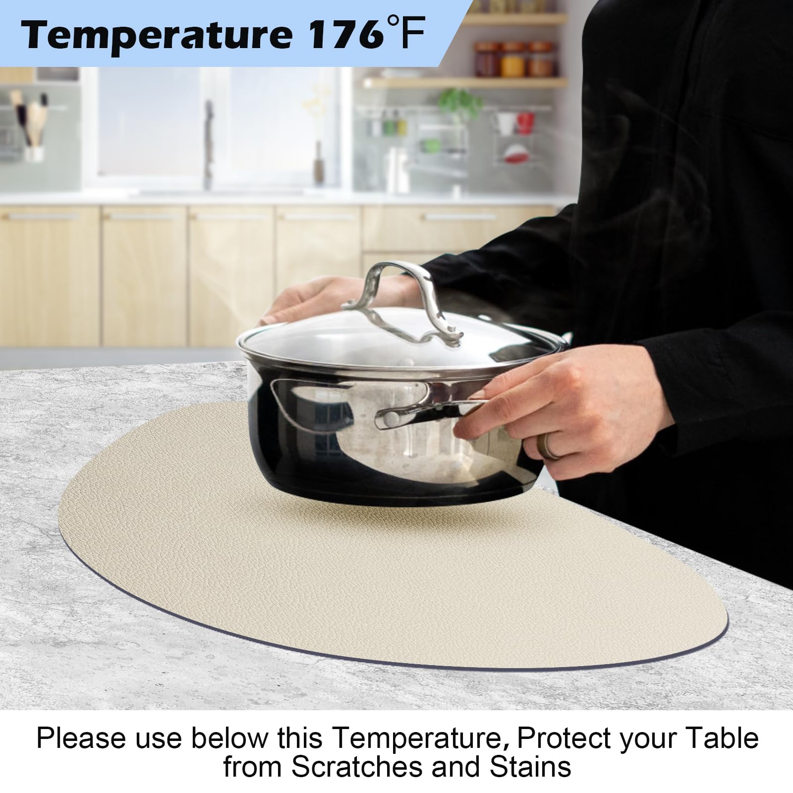 YOUEON Lot De 6 Sets De Table Ronds Lavables En Cuir Synthétique, Imperméables, Résistants à La