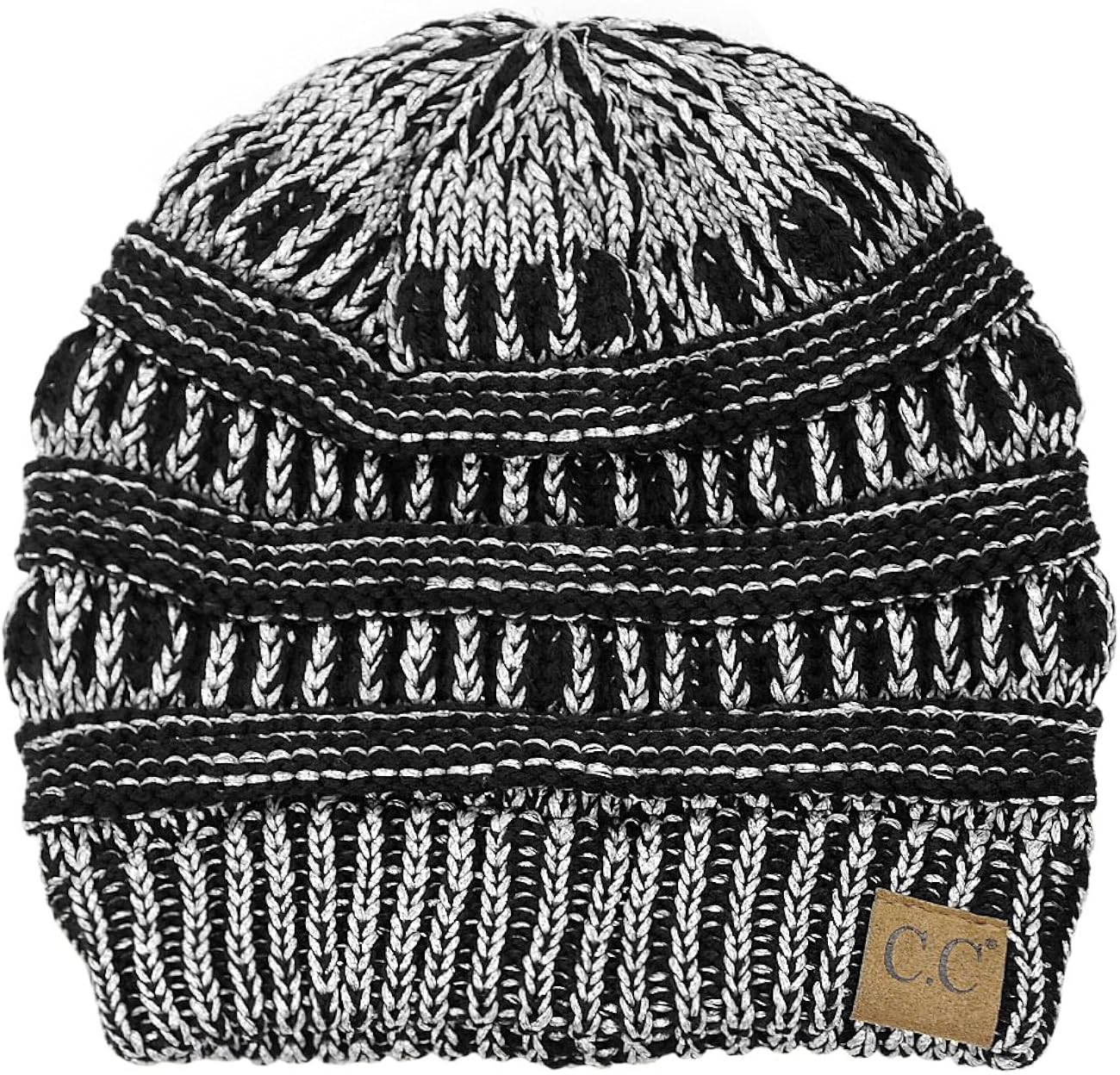 C.C Trendy Warm Chunky Soft Stretch Cable Knit Beanie Skully, 2 Tone Black/Charcoal at  Women’s Clothing store