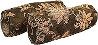 Blazing Needles Brown Floral Chenille Bolster Pillows, 20x8 Corded Jacquard Throw Pillows, 2 Pack - Soft Luxe Comfort