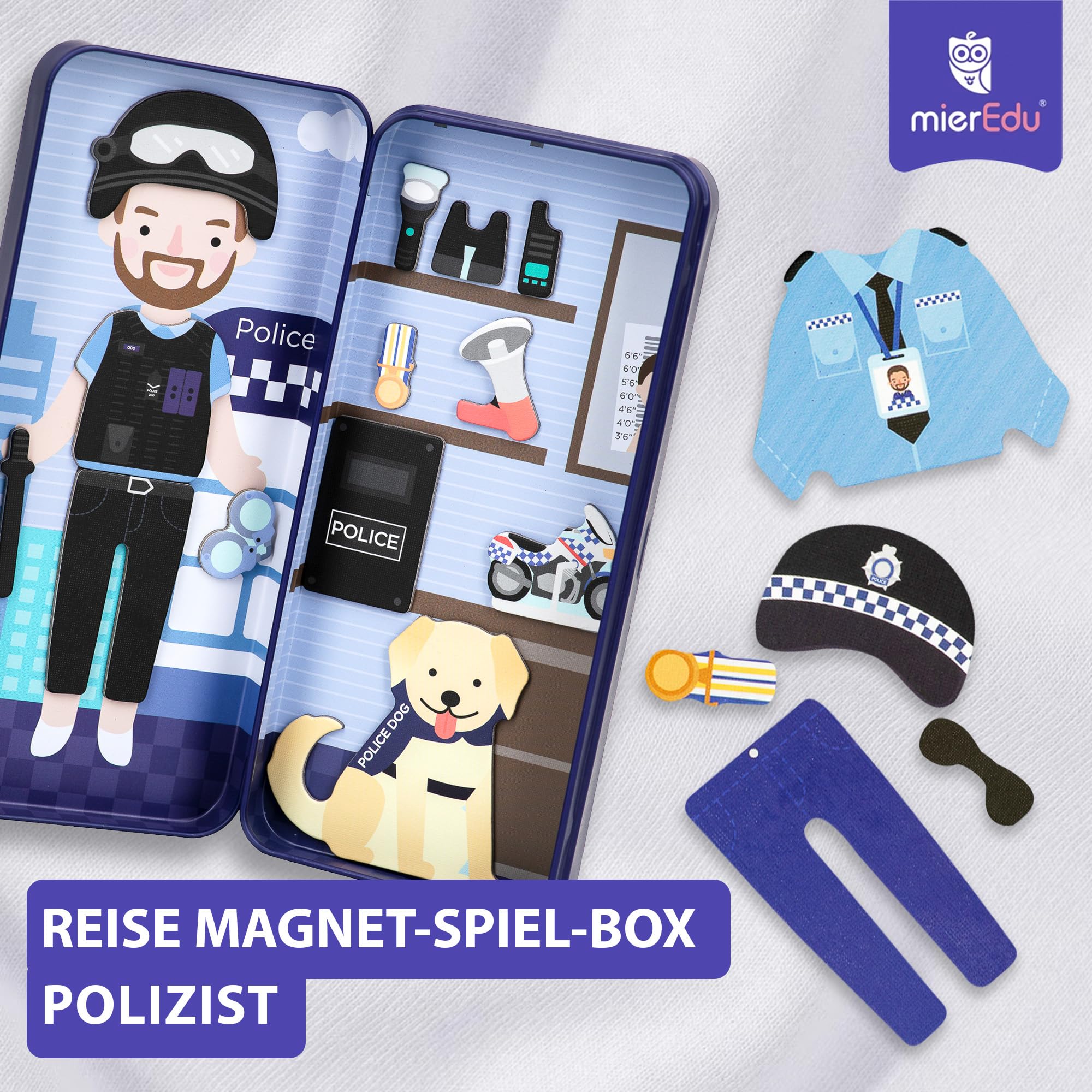 mierEdu Juego magnético de policía – promueve la motricidad y la imaginación, perfecto para casa y de viaje, juego de vestir magnético para niños a partir de 3 años
