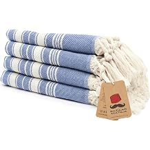 Bazaar Anatolia Hand Towels - Set of 4 | 39" x 19" - Decorative Turkish Hand Towel for Bathroom, 100% Cotton, Kitchen, Face, Hair, Tea, Dishcloth, Guest Towels - Stripe Royal Blue