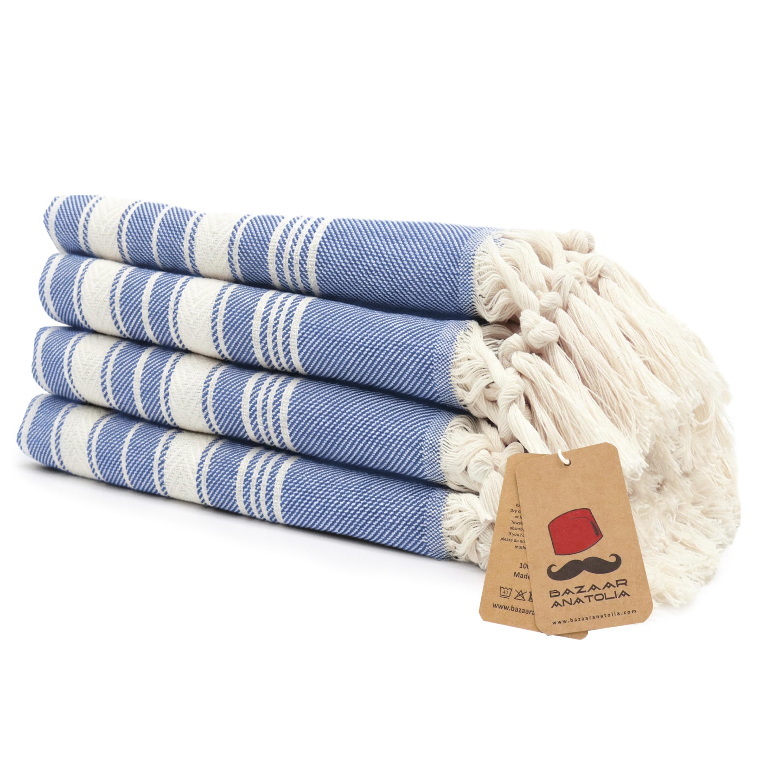 Bazaar Anatolia Hand Towels - Set of 4 | 39" x 19" - Decorative Turkish Hand Towel for Bathroom, 100% Cotton, Kitchen, Face, Hair, Tea, Dishcloth,