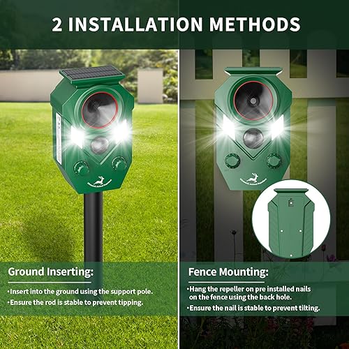 Ultrasonic Deer Repellent Devices Outdoor, 4 Pack Solar Animal Repellent Outdoor for Yard Garden Rabbit Repellent Device Effective Repel Cat, Dog, Squirrel, Deer, Raccoon, Rabbit, and Skunk(4 Pack Green)