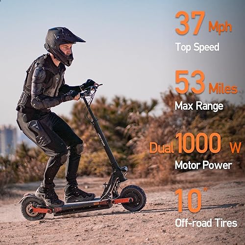 Miniatura 4 de JOYOR Patinete eléctrico, 2000 W800 W para adultos de hasta 3731 MPH y rangos de 5434 millas, neumáticos de absorción de impactos de 10 pulgadas,