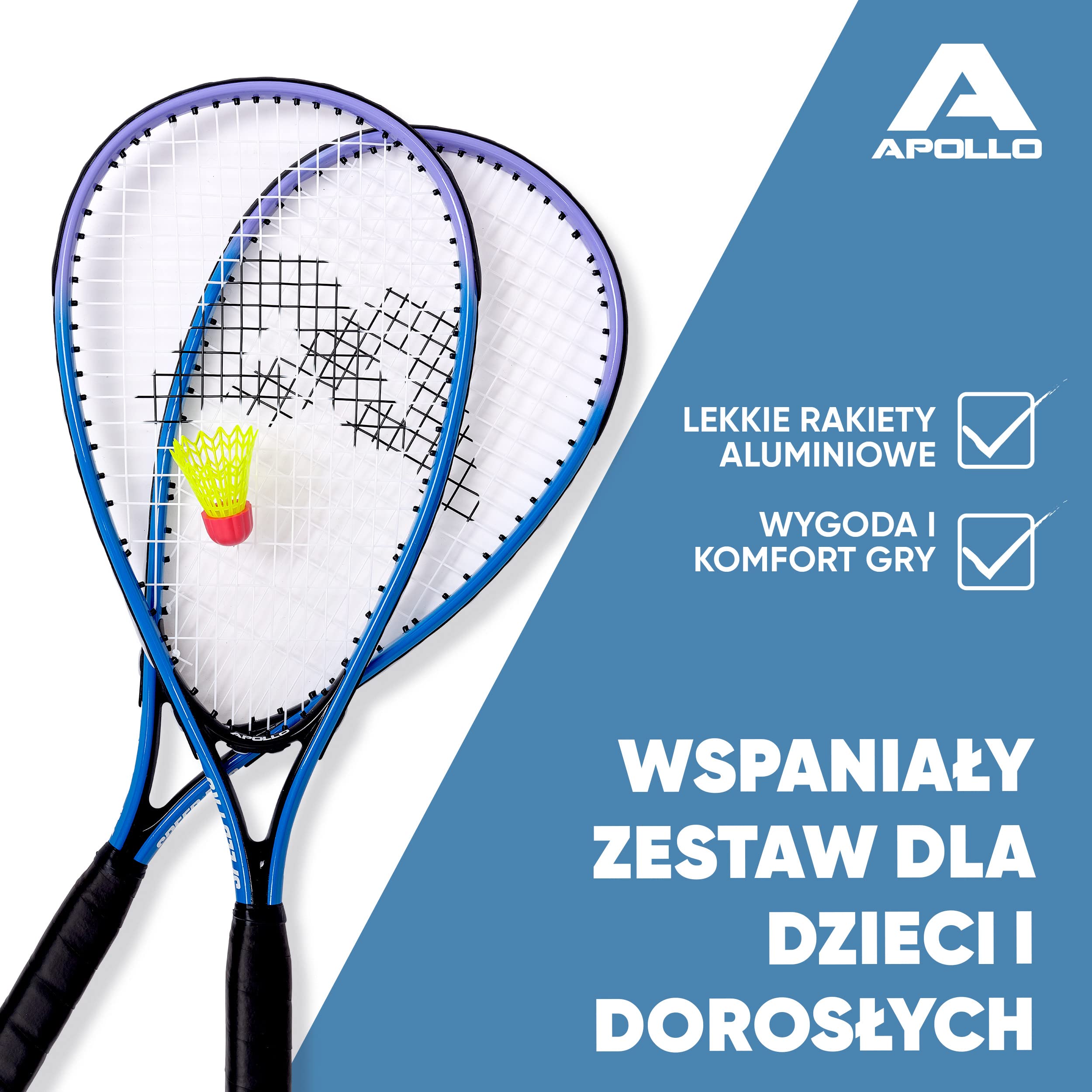 Apollo Rakieta do Badmintona | Zestaw Sportowy w Różnych Kolorach | Rakieta do Squasha i Innych Gier Rakietowych | Komplet z Pokrowcem | Dla Dzieci i Dorosłych | Kompletny zestaw lotki: 2 rakiety, piłki i torba, Speedbadminton do użytku na zewnątrz, do sq