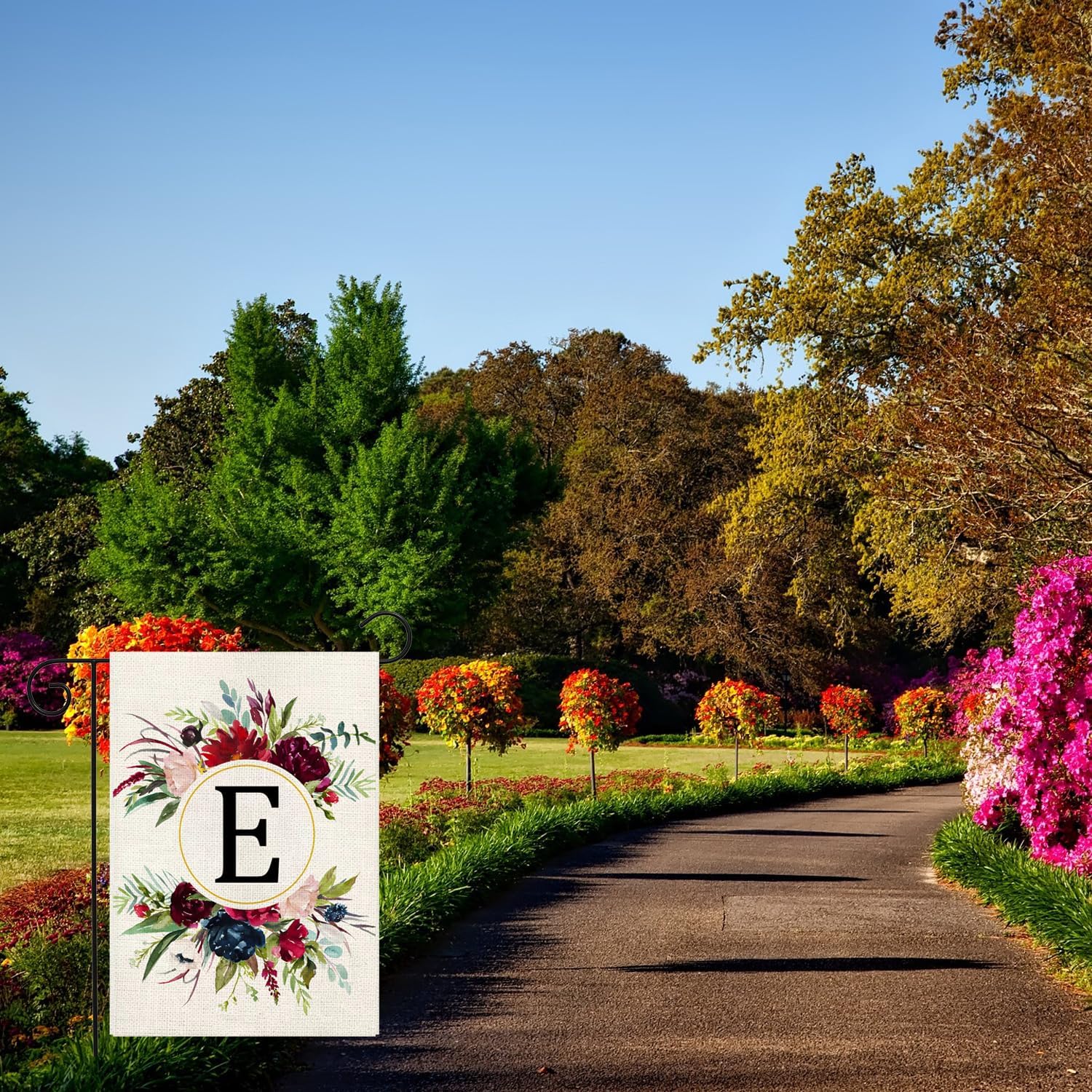 Monogram Letter E Garden Flags, Summer Garden Flag 12x18 Double Sided Floral Yard Flags Small Burlap Family Last Name Initial Garden Flag for Outside Decorations (E) - Image 6