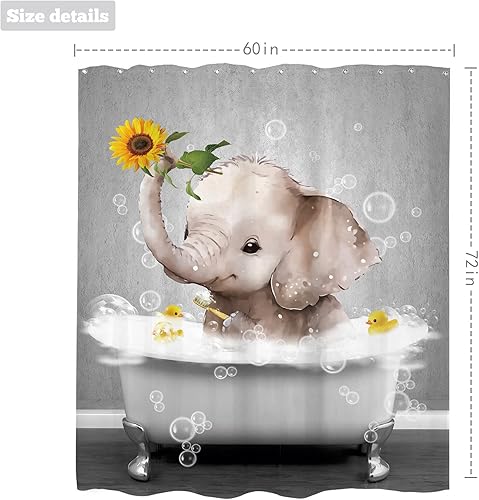 Miniatura 10 de LIGHTINHOME Divertida cortina de ducha de elefante de 72 pulgadas de ancho x 72 pulgadas de alto estilo bohemio desnudo lindo pato de animales en la