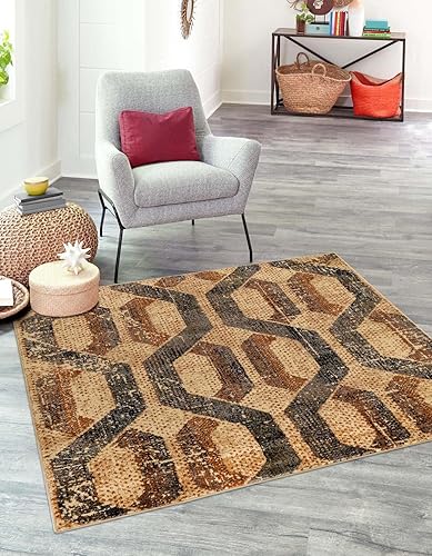 Unique Loom Saturn Collection Astra - Alfombra cuadrada de 5 pies 3 pulgadas x 5 pies 3 pulgadas, beige crema y negro disponible en Yaxa Colombia